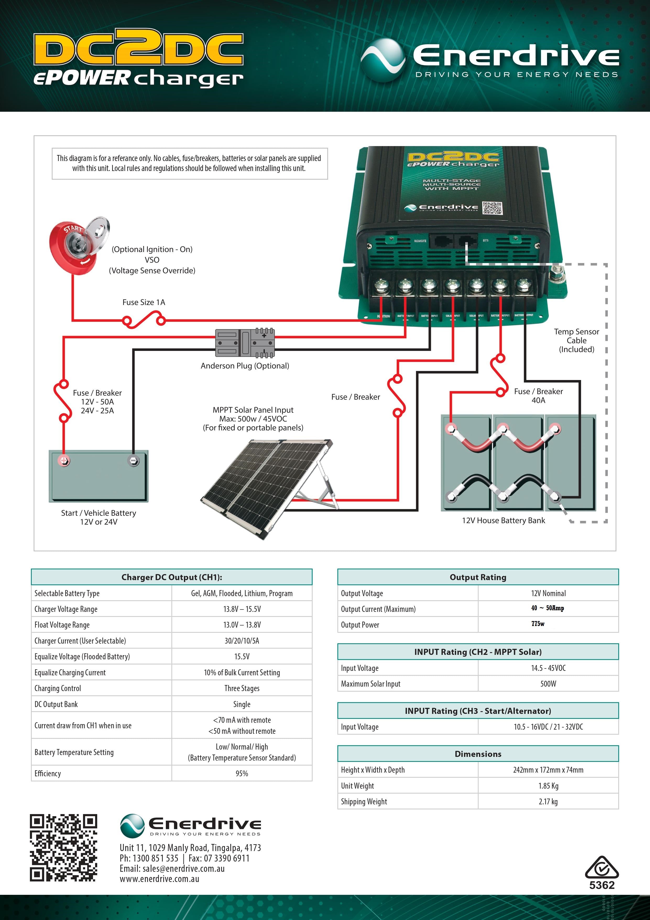 Enerdrive DC to DC 12V 40A Battery Charger for 12V Battery Banks - Perfect for RVs, Boats, and Off-Grid Power Systems