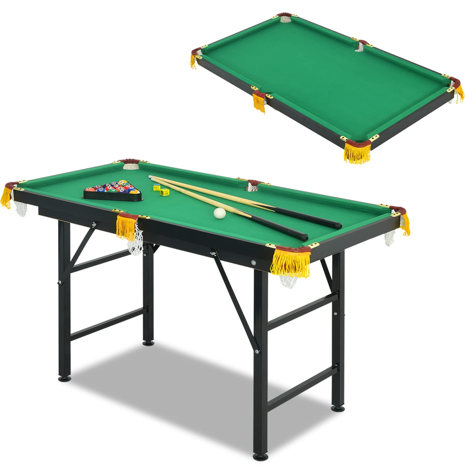 OLAKIDS 47 Inch Portable Folding Billiards Table Set - Includes 2 Billiard Cues, Balls, Triangle Rack, Brush & Chalk - Compact Pool Table for Kids, Adults, Family & Office - Perfect for Indoor Games, Birthday Gifts & Home Entertainment