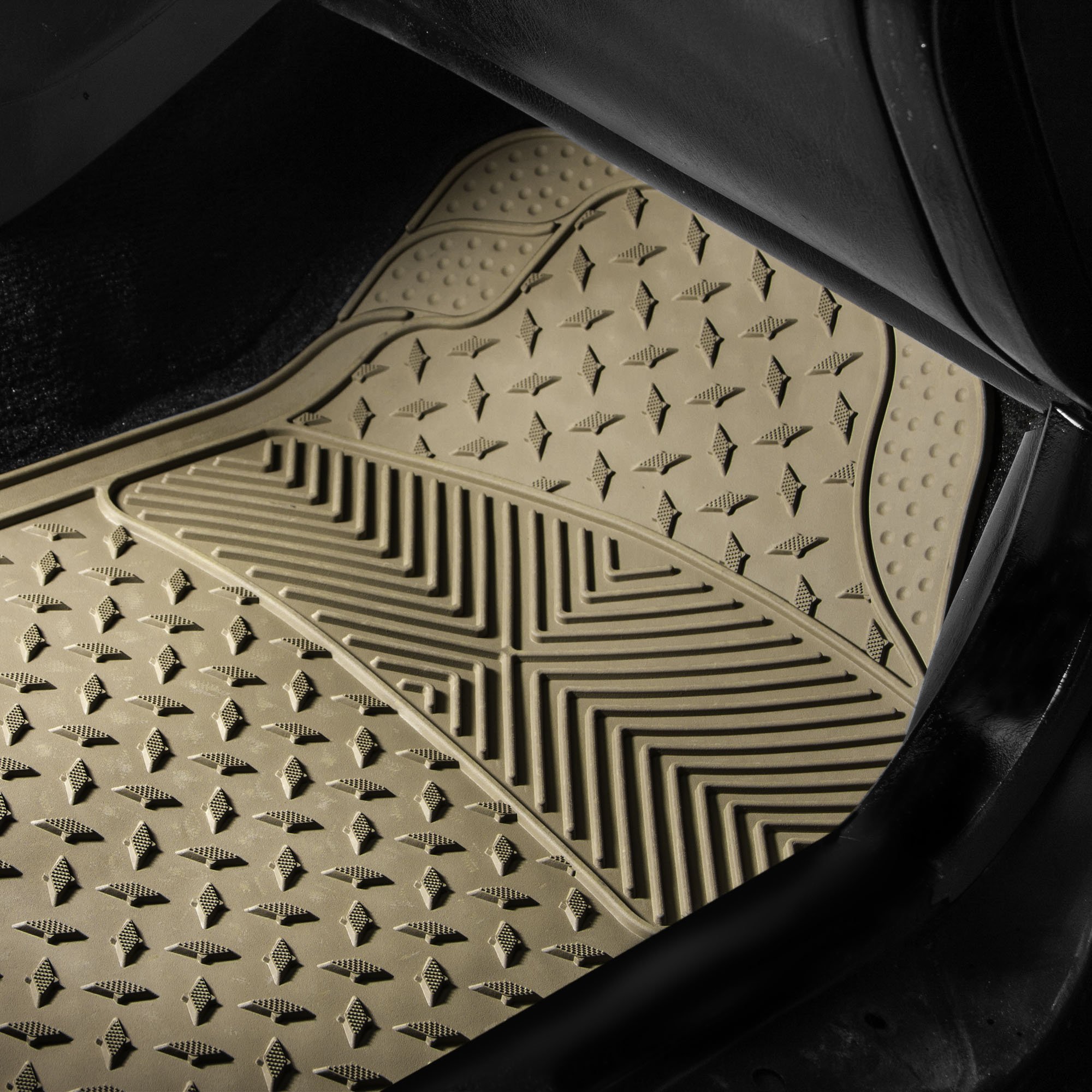 FH Group Heavy-Duty Universal Car Floor Mats - Beige Full Set with Air Freshener | Semi-Custom Fit for Sedans, SUVs & Trucks | Durable Trimmable Rubber Mats for All-Weather Protection & Easy Cleaning | Perfect for Daily Commute, Road Trips & Family Vehicles
