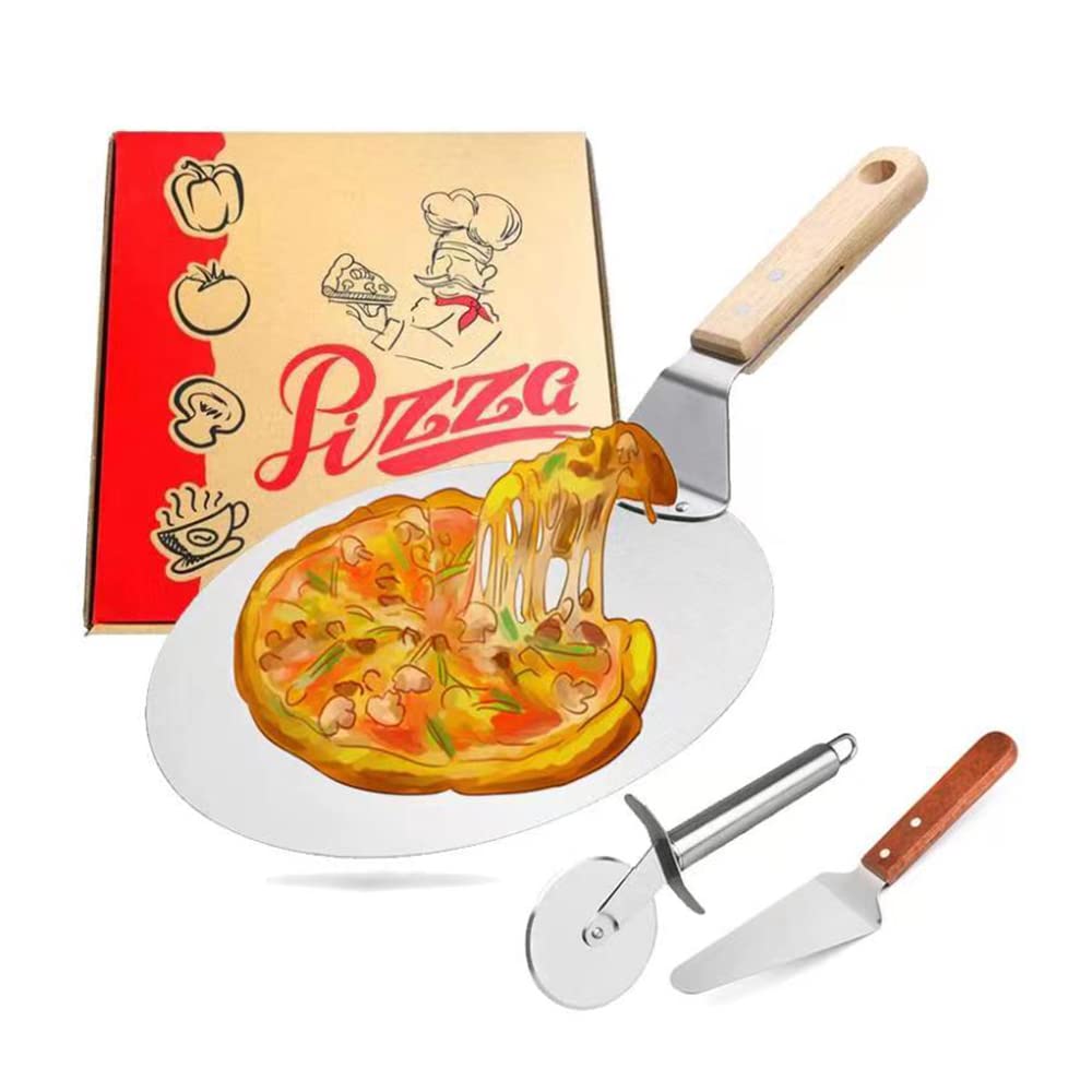 10 Inch Stainless Steel Pizza Peel with Foldable Wooden Handle - Non-Stick Pizza Paddle for Oven, Grill & Baking - Perfect for Home Kitchens, Pizzerias & Outdoor BBQ Cooking