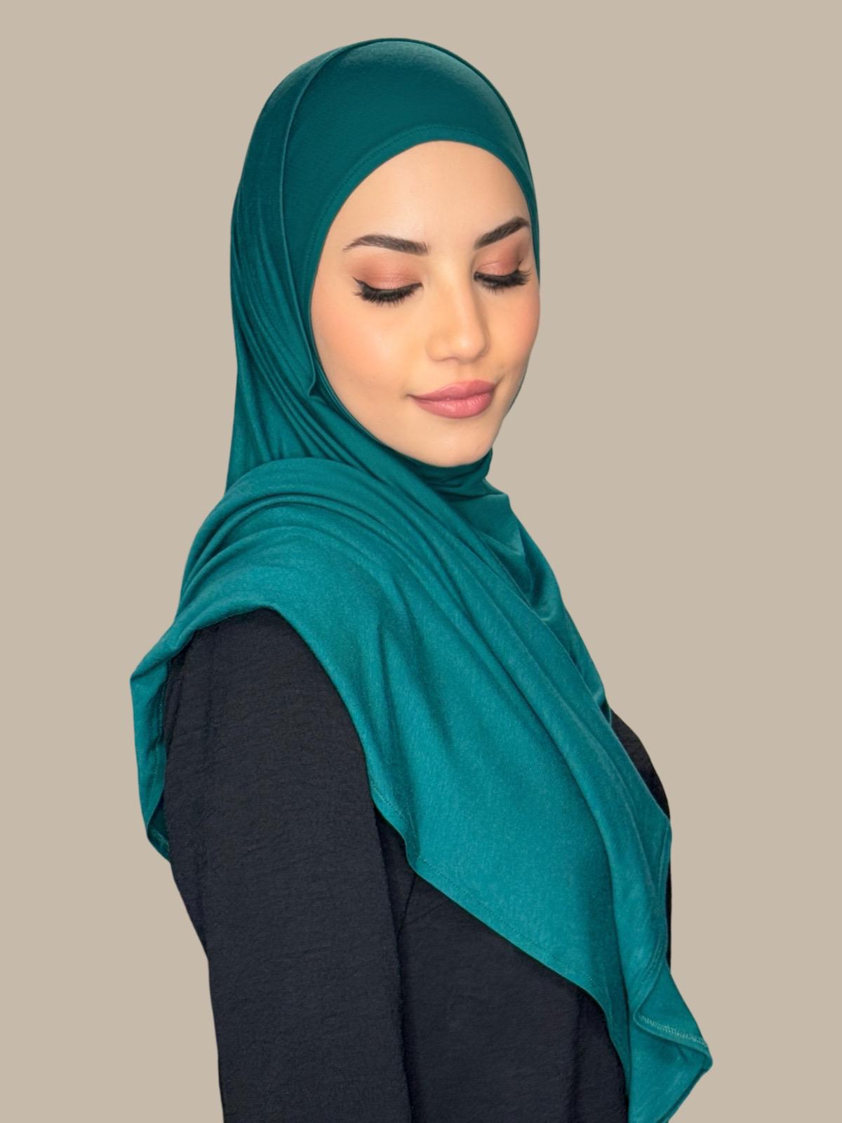 Premium Pre-Sewn Jersey Hijab - Soft & Comfortable Pine Green Scarf for Muslim Women - Perfect for Daily Wear, Prayer & Modest Fashion