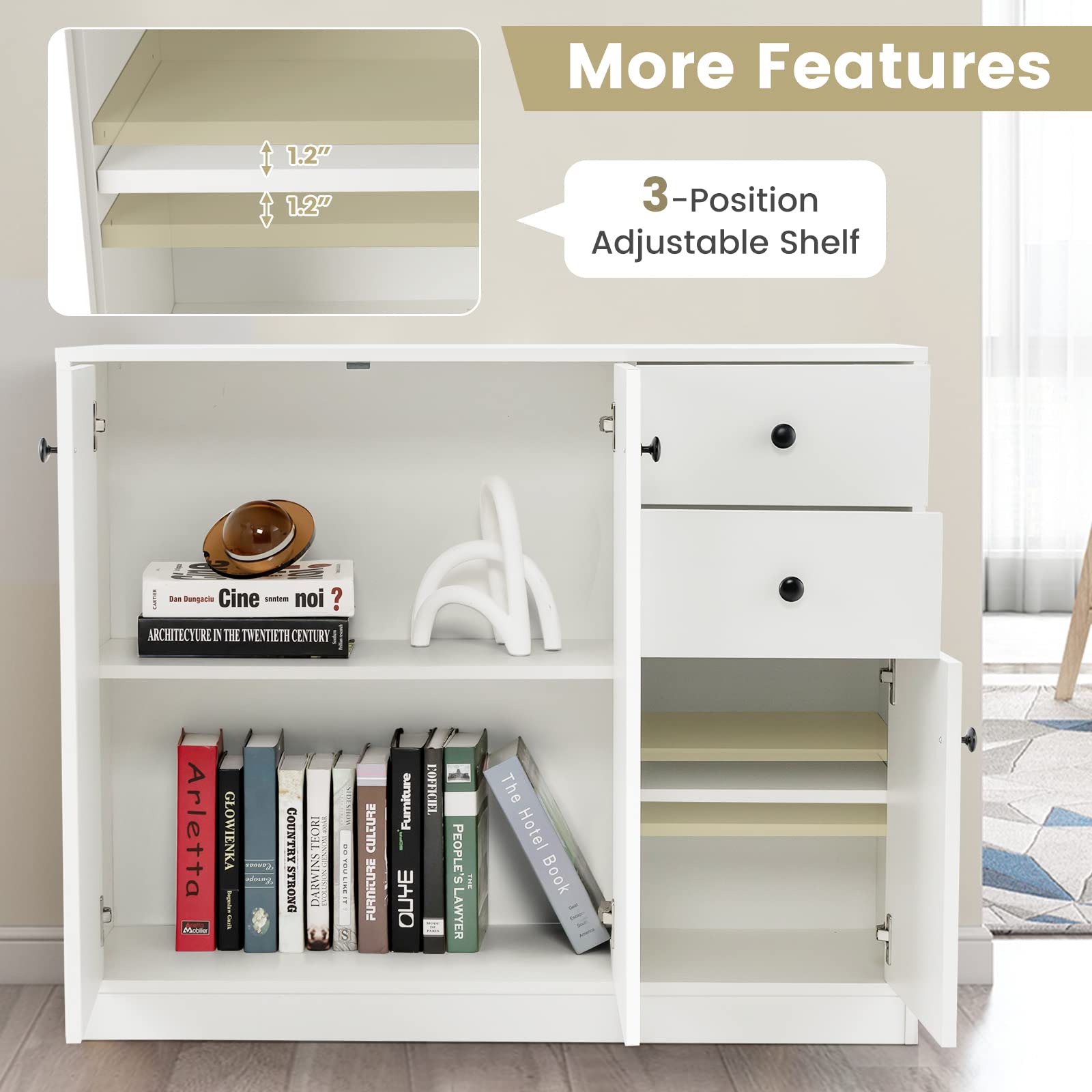 Modern White Buffet Cabinet with Storage Cabinets & Drawers - Kitchen Sideboard, Coffee Bar Server, Entryway Console Table for Living & Dining Room - Perfect for Home Organization & Entertaining Guests