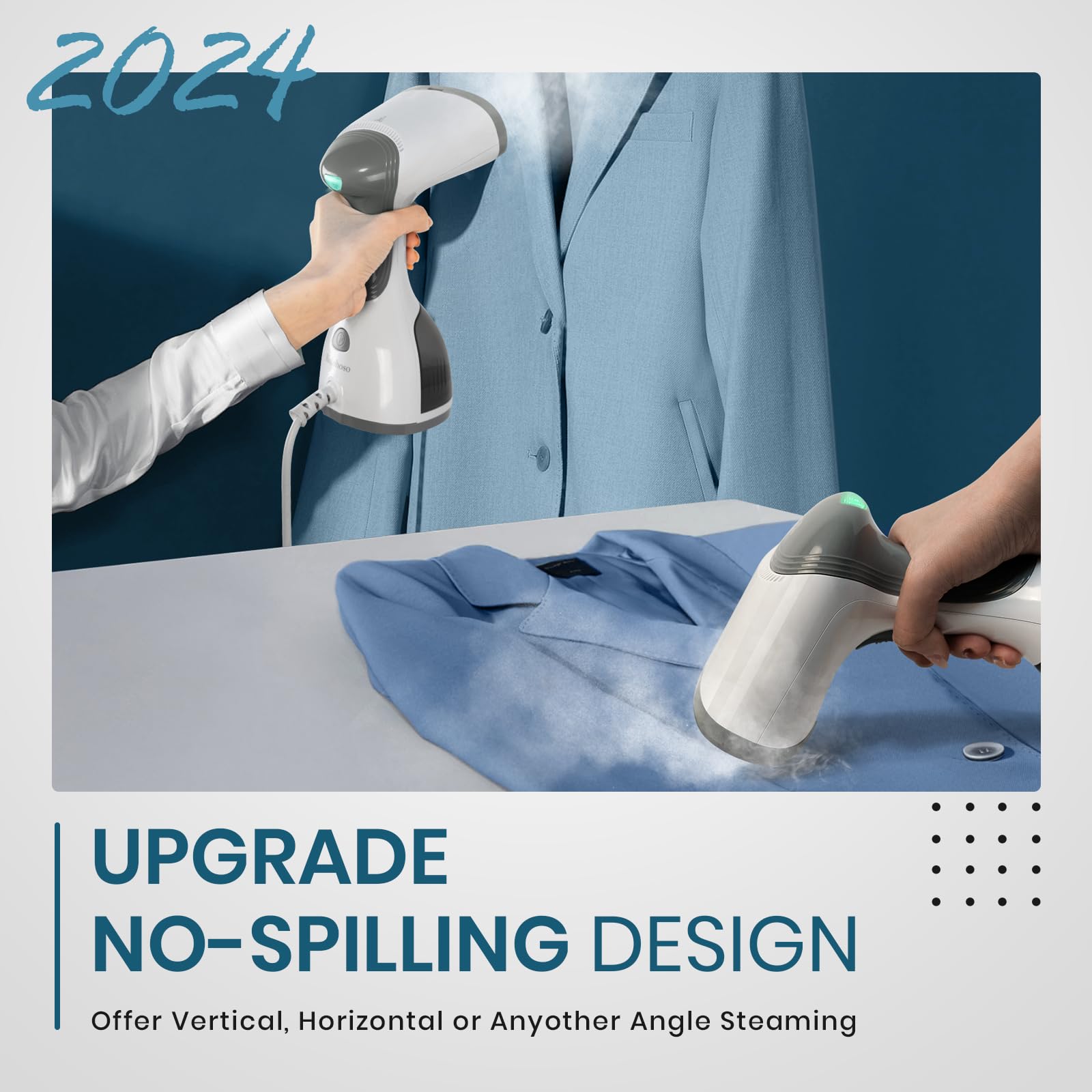 Kolohoso 1500W Handheld Clothes Steamer - Fast Heat Up, Portable Travel Garment Steamer with Upgraded Nozzle & 260ml Water Tank - Perfect for Wrinkles Removal at Home, Office, and Travel