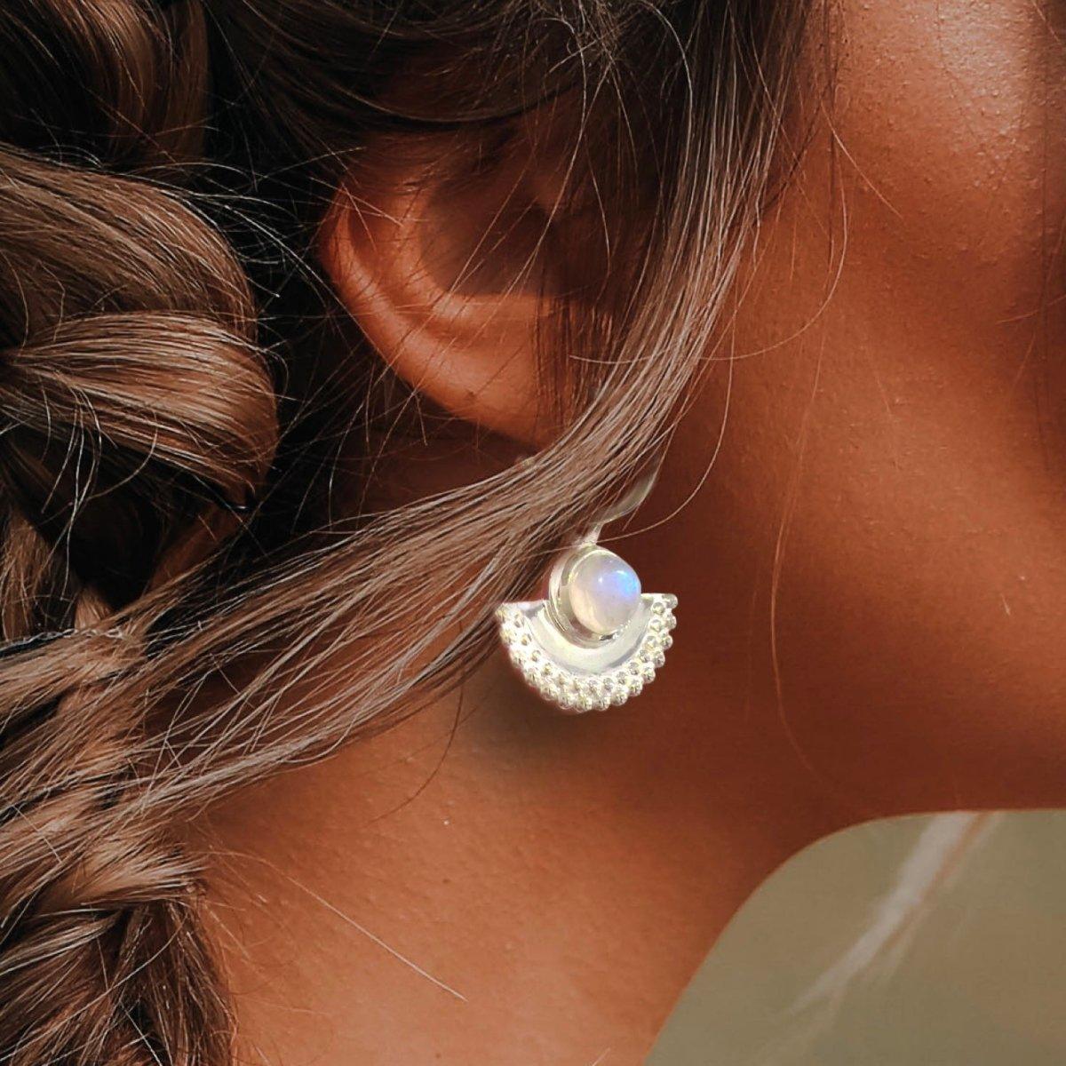 Dare To Dream Moonstone Hoop Earrings for Women - Sterling Silver Boho Chic Jewelry - Perfect for Everyday Wear, Parties & Special Occasions