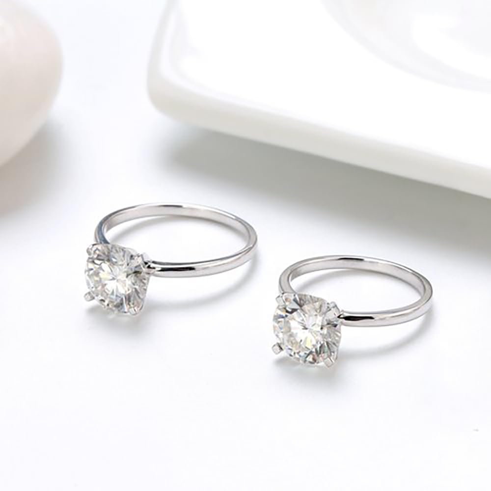 Ginger Lyne 3 Carat Moissanite Solitaire Engagement Ring for Women - White Gold over Sterling Silver, Diamond Alternative Wedding Band - Perfect for Proposals, Anniversaries & Bridal Gifts