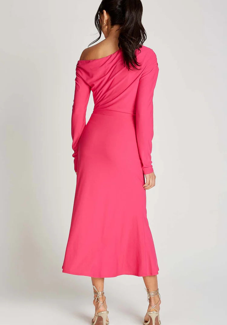 Leanette Asymmetric Midi Dress for Women - Flowy Pink Summer Dress with Side Slit, Elegant Party & Cocktail Attire | Perfect for Weddings, Date Nights & Special Occasions