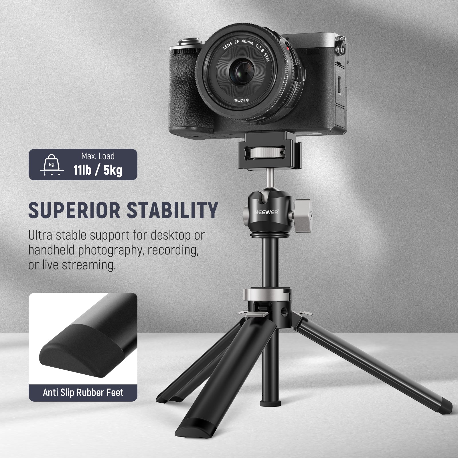 NEEWER TP32 Compact Metal Mini Tripod Stand for DSLR Camera, Smartphone, Webcam - Perfect for Vlogging, Live Streaming & Photography