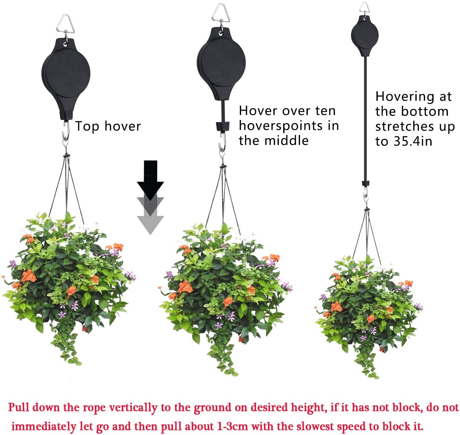 3-Piece Heavy Duty Retractable Plant Pulley Hanger Set - Easy Reach Garden Hook for Hanging Flower Baskets, Pots & Bird Feeders | Perfect for Balcony, Patio & Indoor Plant Decor