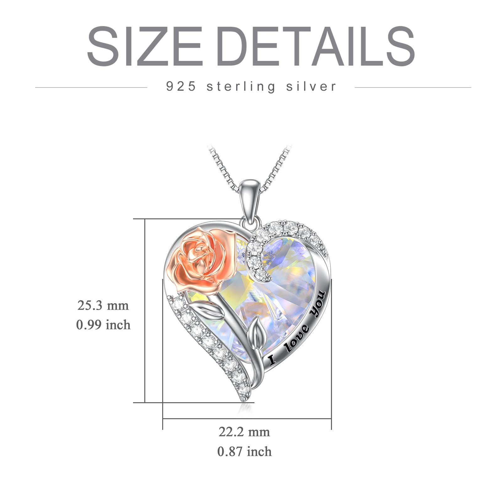 TOUPOP Sterling Silver Rose Crystal Pendant Necklace - 925 Silver Heart Birthstone Jewelry for Women, Valentine's Day Gifts for Her, Wife, Girlfriend, Mom | Perfect for Anniversary, Birthday & Romantic Occasions