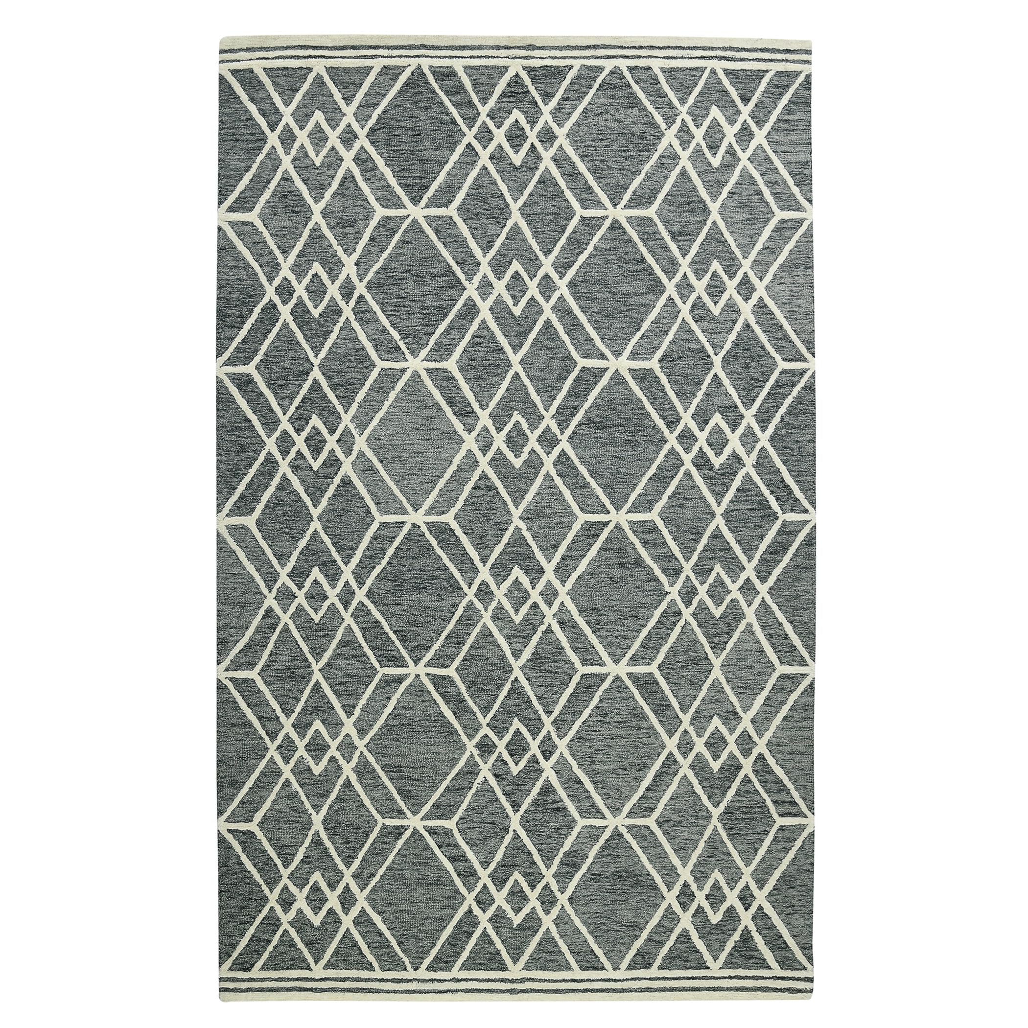 AMER Rugs Vista Duncan Collection 8x10 Hand-Hooked 100% Wool Area Rug - Geometric Grey Pattern for Living Room, Bedroom & Kitchen | Durable Floor Covering for Home Decor & High Traffic Areas