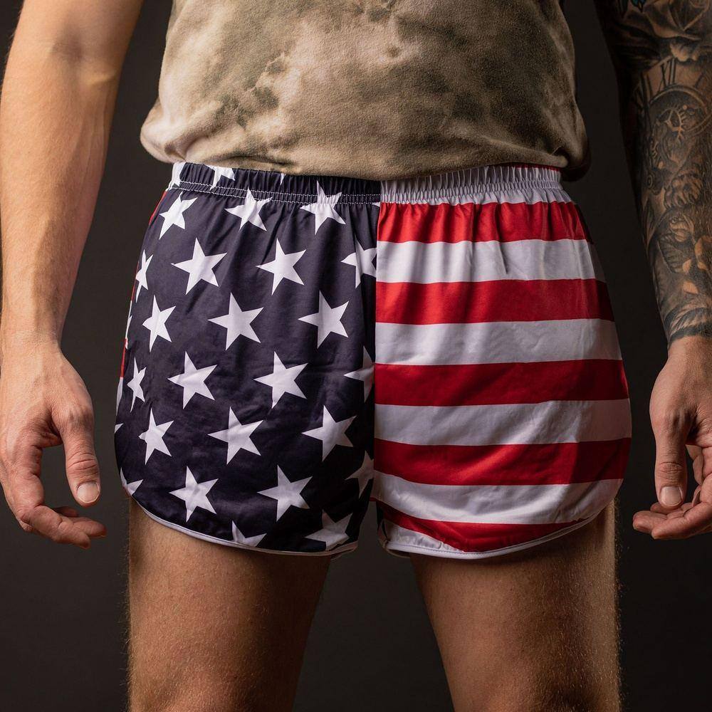 Ranger Panties American Flag Shorts - Patriotic Workout & Running Shorts for Men - Perfect for Gym, Hiking, and Outdoor Activities
