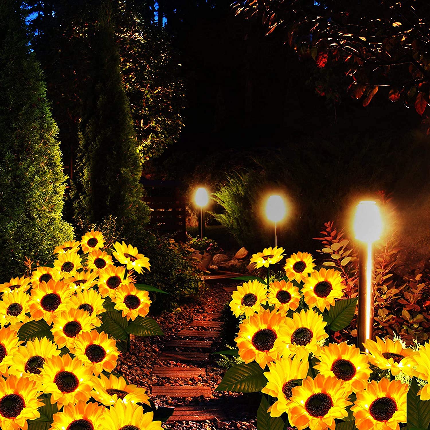 2 Pack Solar Garden Stake Lights - 30LED Waterproof Outdoor Sunflower Solar Lights for Landscape, Path, Courtyard, Terrace & Backyard | Decorative DIY Flower Tree Lighting for Christmas & Year-Round Garden Decor