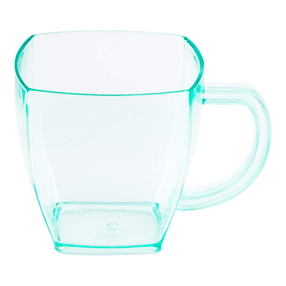 Restaurantware 5oz Square Espresso Cups - 100 Disposable Plastic Coffee Cups with Handles, Seagreen PS Plastic Dessert Cups for Catering, Events, Parties, Weddings & Cafes | Perfect for Espresso, Latte, Desserts & Party Serving