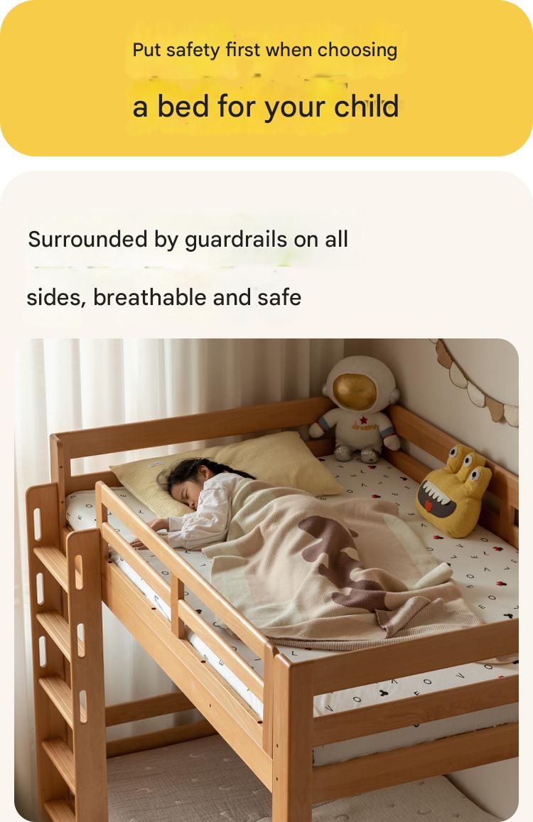Solid Wood Bunk Bed - Beech & Birch Twin/Full Size - Space-Saving Kids & Guest Room Furniture for Small Bedrooms & Vacation Homes