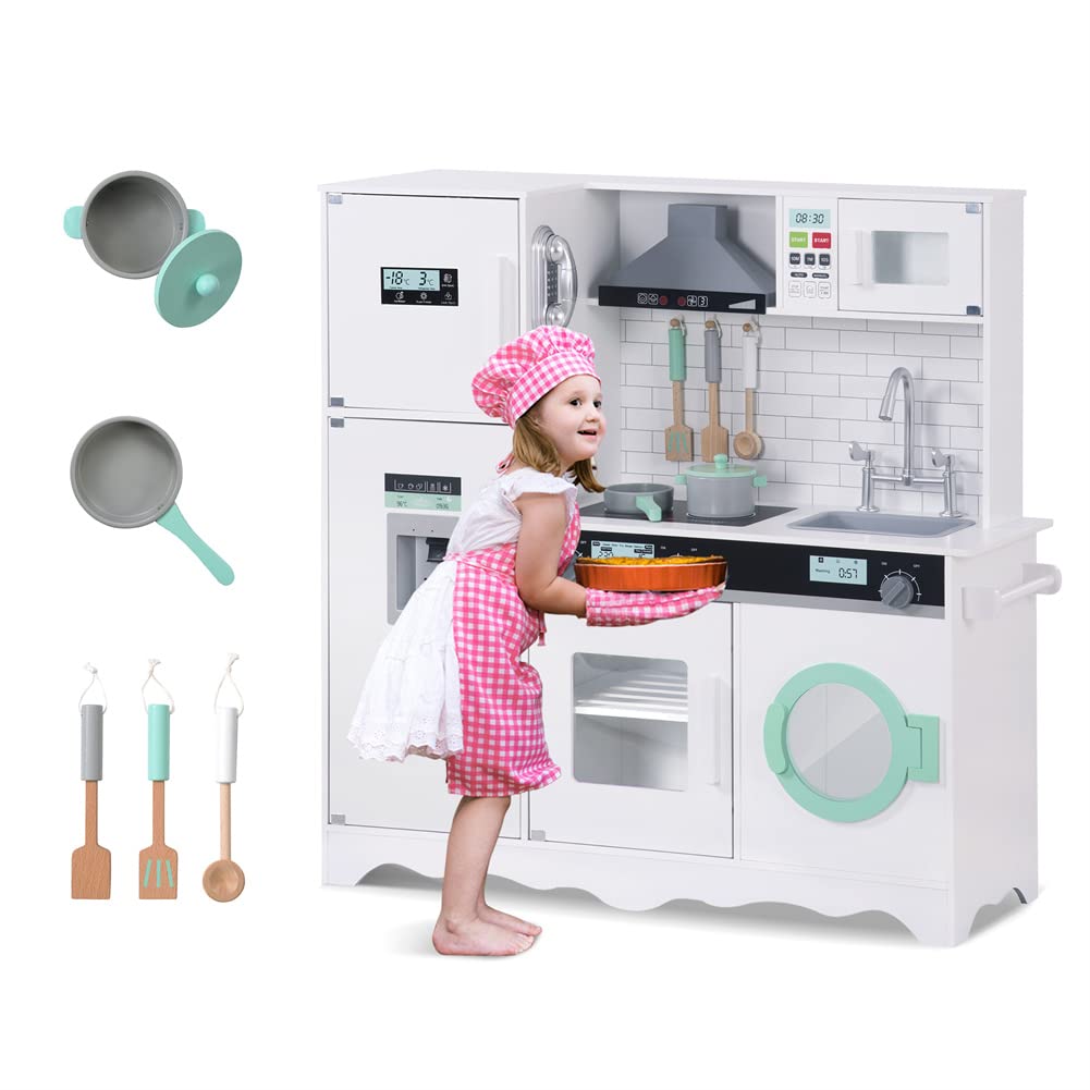 **Wooden Kids Kitchen Playset with Fridge, Oven, Sink & Accessories – Pretend Play Toy for Toddlers & Preschoolers – Perfect Gift for Boys & Girls – Great for Role-Playing & Imaginative Play**