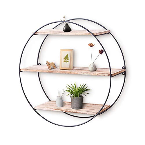 Vintage Industrial Round Wall Shelf - Wood & Metal Wall Unit for Books & Storage | Perfect for Living Room, Bedroom, or Office Decor