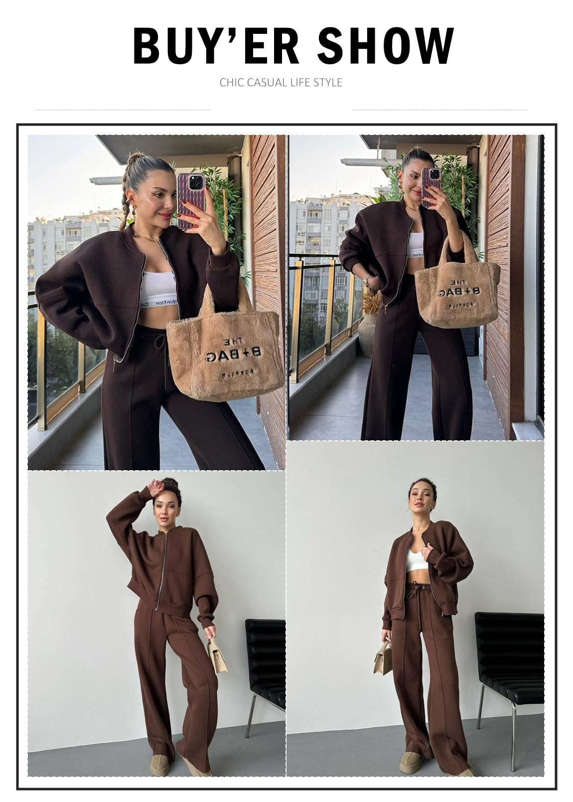 Aleumdr Women's 2 Piece Fleece Lounge Set - Oversized Zip Up Hoodie & Wide Leg Sweatpants | Cozy Winter Outfit for Home, Travel & Casual Wear