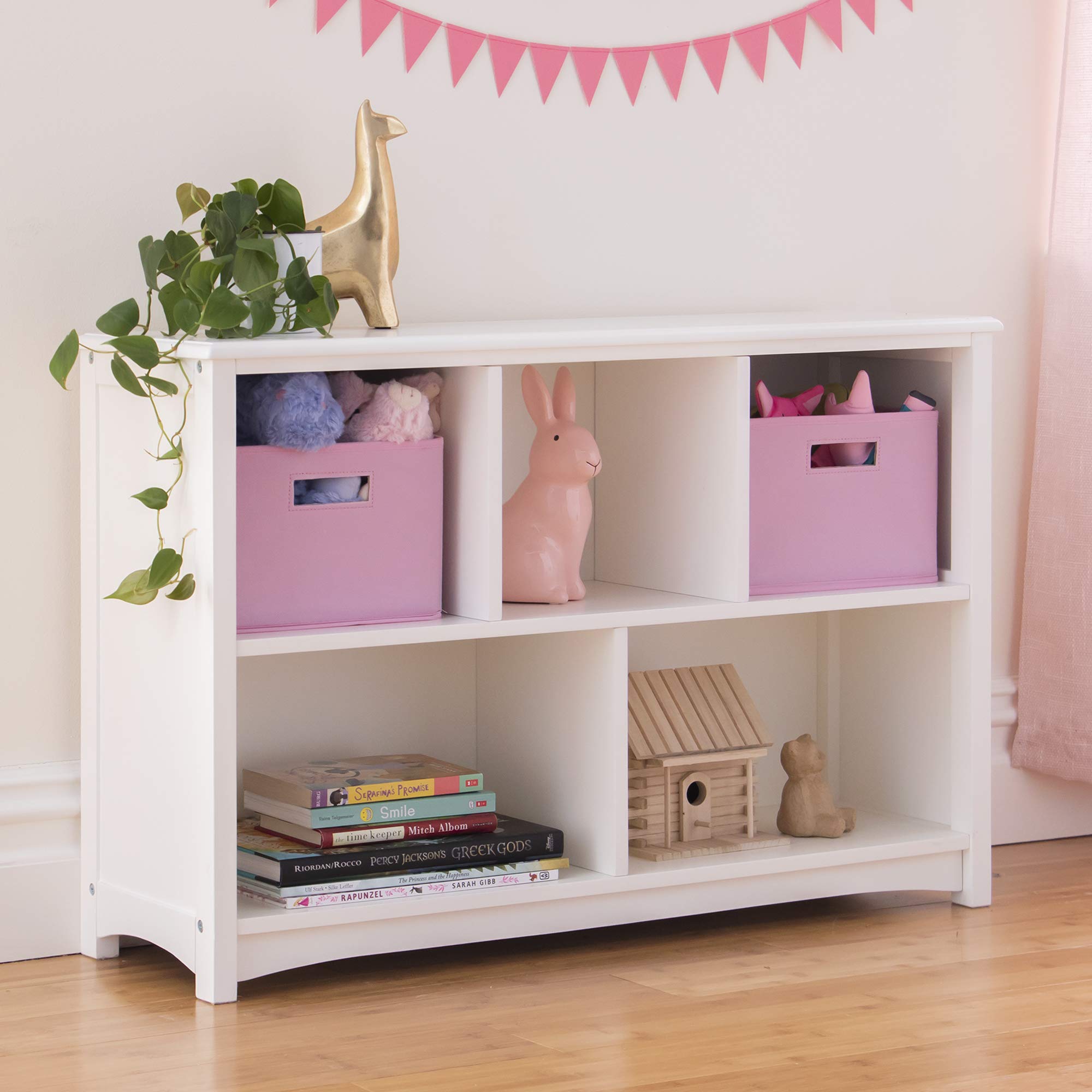 Guidecraft Classic White Wooden Bookshelf for Kids - 5 Compartment Toy Storage, Bookcase & Clothes Organizer - Perfect for Playroom, Bedroom & Nursery Organization