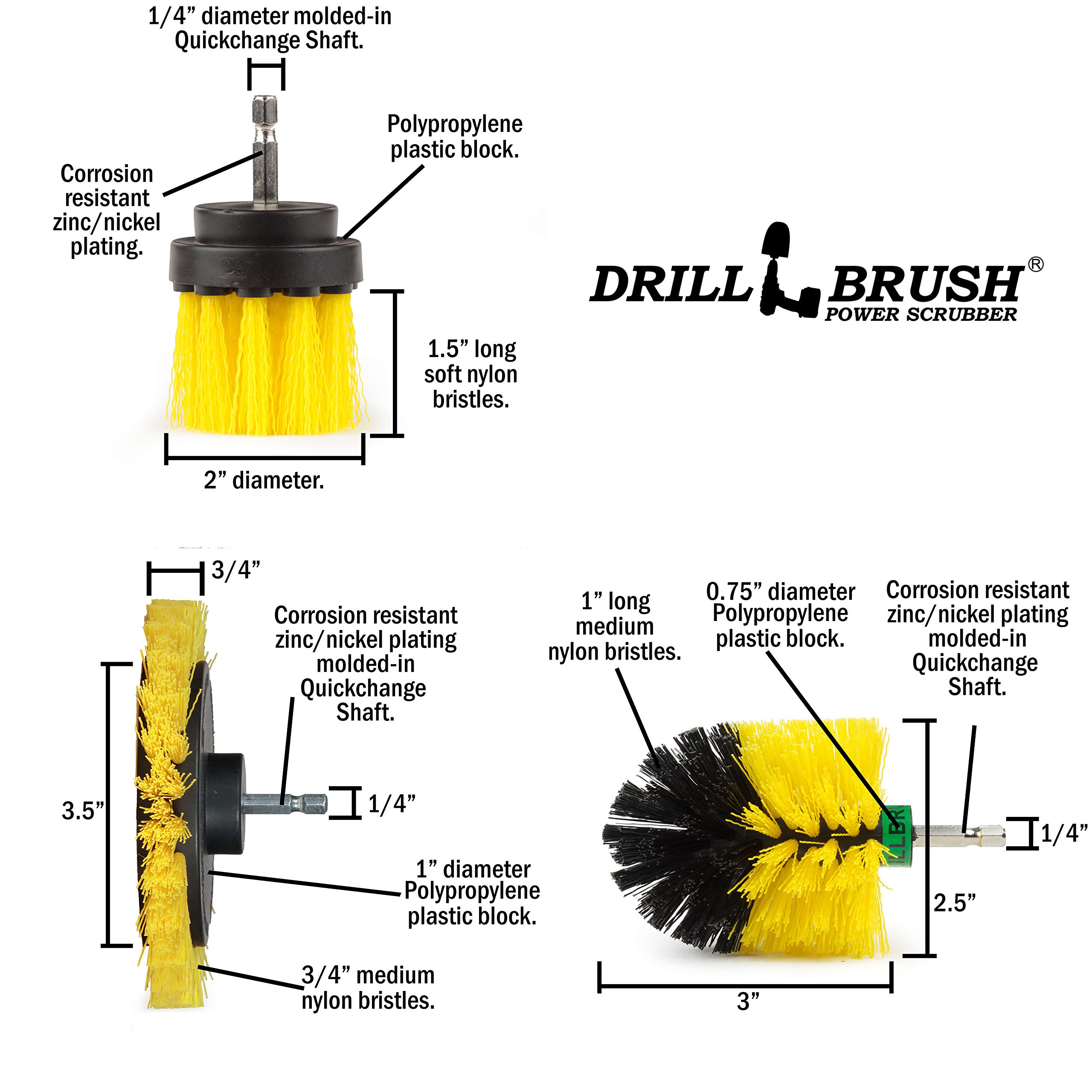 Useful Products Drill Brush Power Scrubber Set - 3-Piece Bathroom Cleaning Kit for Tile, Grout & Shower - Electric Drill Brush Attachments for Deep Cleaning - Perfect for Bathroom, Kitchen & Outdoor Surfaces