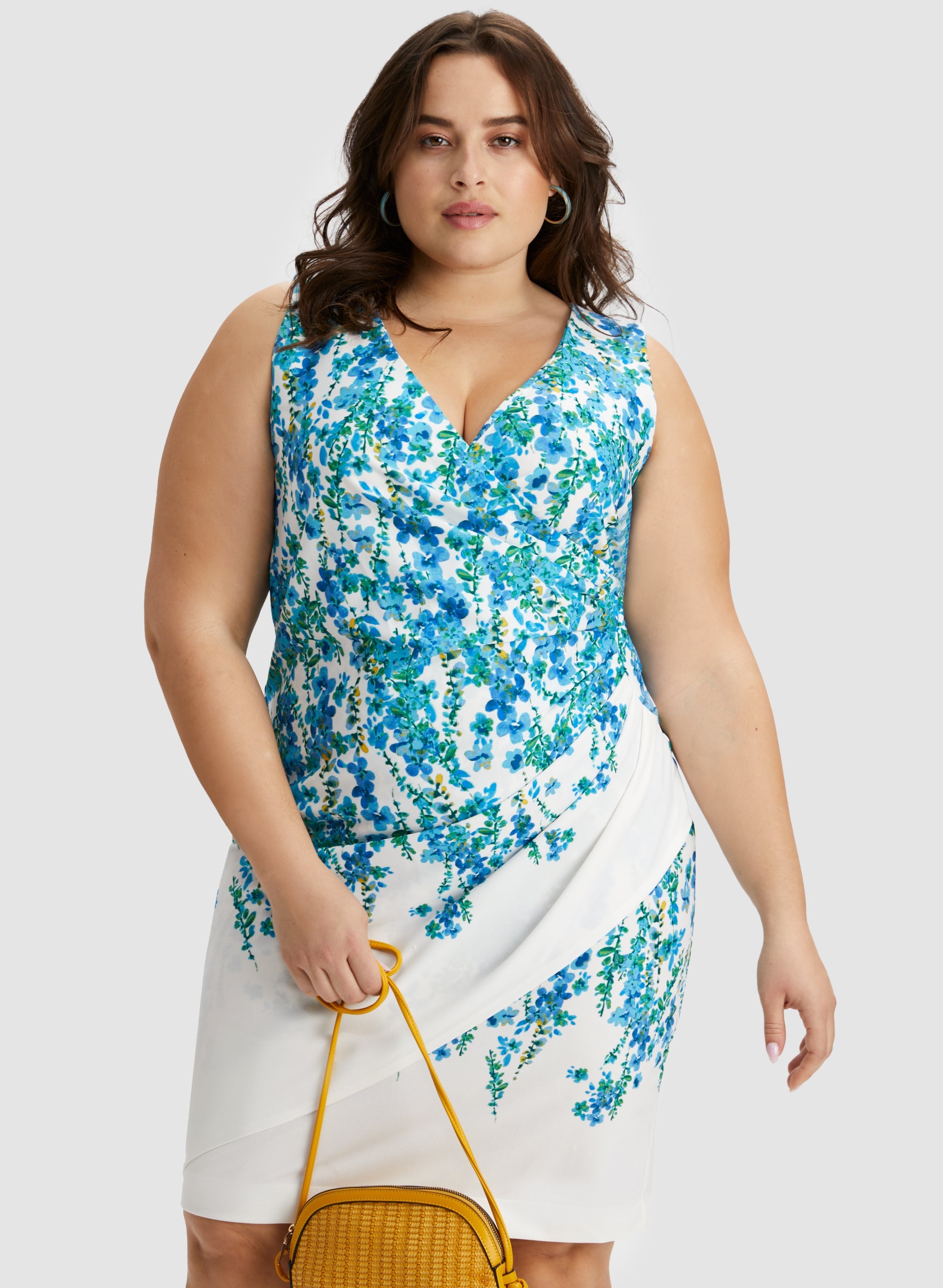 Floral Print Faux Wrap Dress for Women - Elegant Summer Midi Dress with V-Neck & Flowy Skirt - Perfect for Weddings, Parties & Office Wear