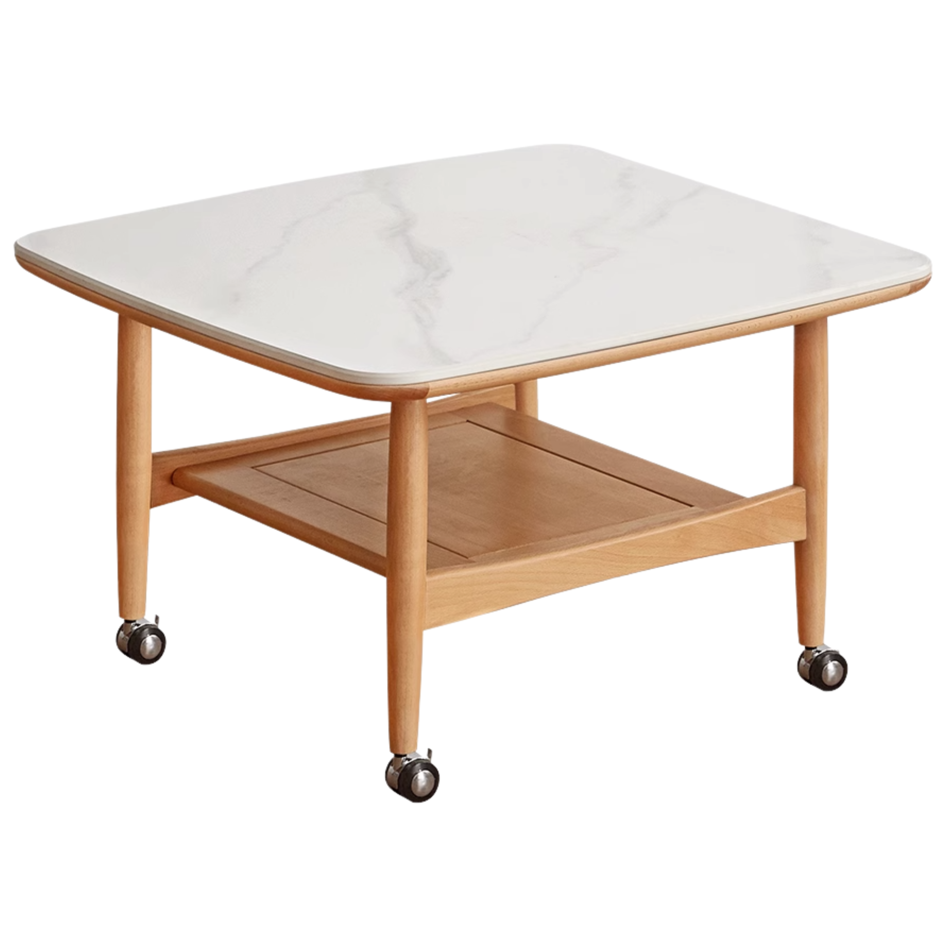 27.5x27.5x17.7 inch / 70x70x45 cm / Natural Wood Color / Oak style rock slab cart tea table
