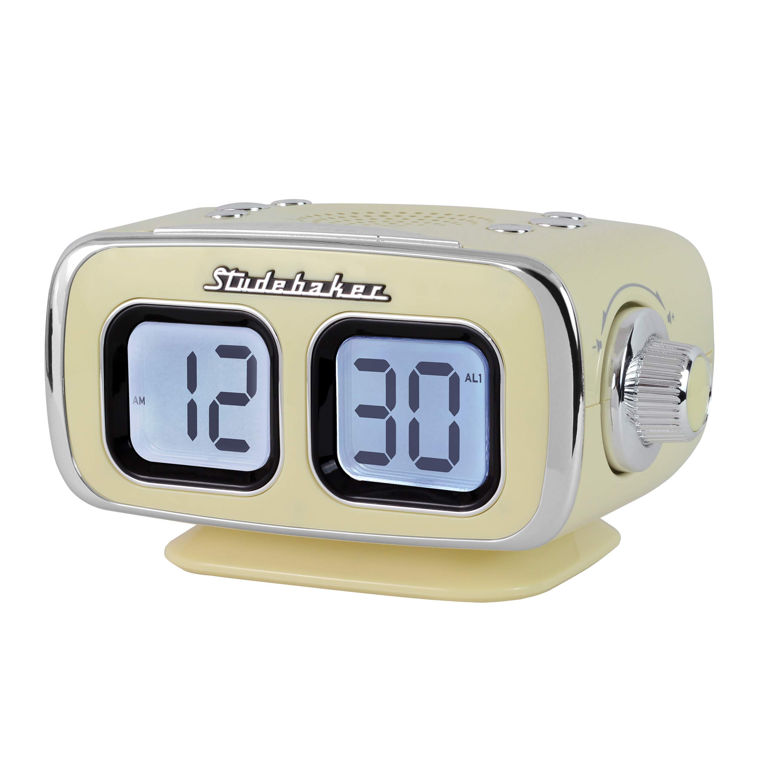 Studebaker Large Display LCD AM/FM Retro Clock Radio with USB, Bluetooth & Aux-in - Vintage Alarm Clock for Bedroom, Kitchen, Office (Cream White) | Perfect for Nightstands, Countertops & Small Spaces