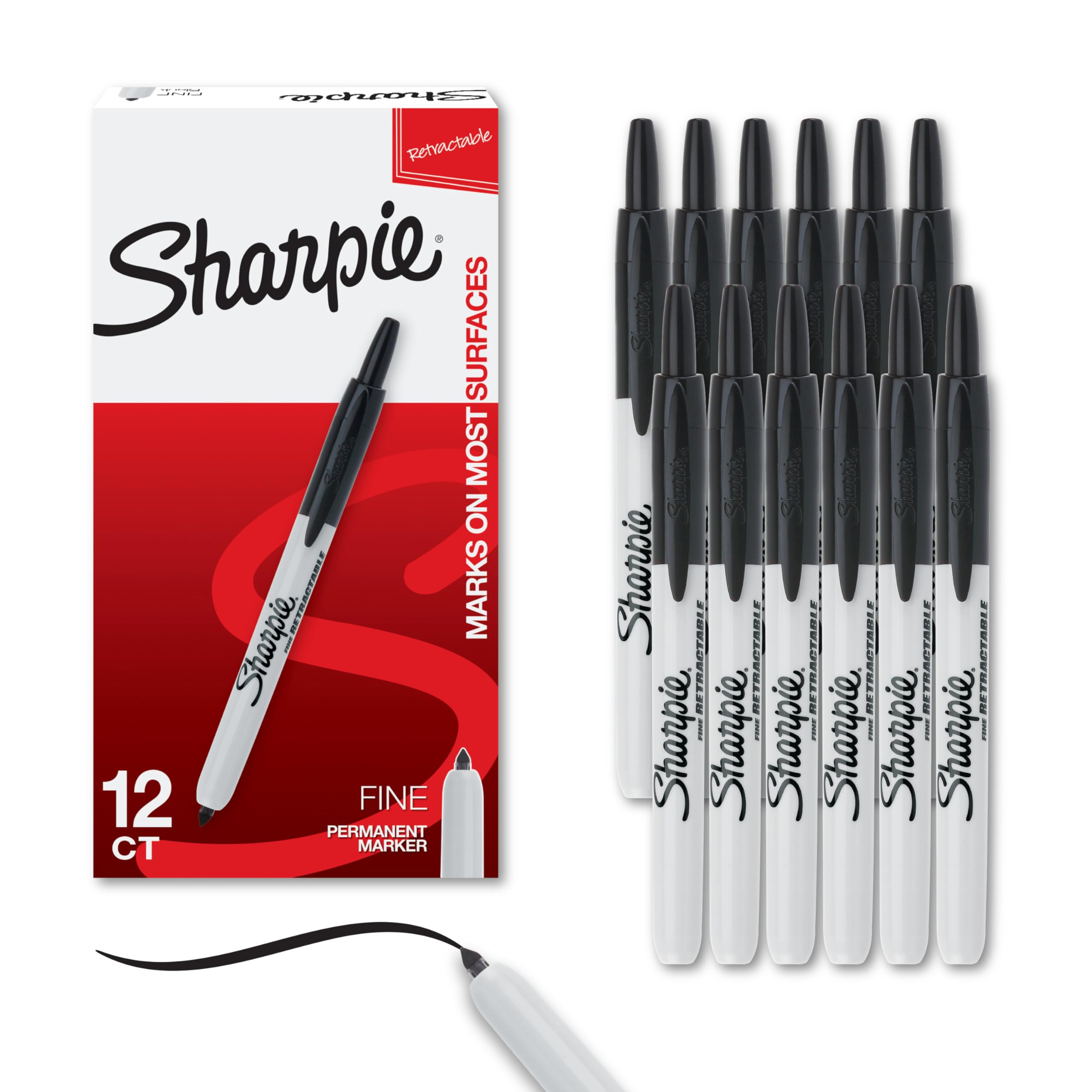 Sharpie Retractable Fine Tip Permanent Markers - 12 Pack Black Ink for Office, School & Teacher Supplies - Ideal for Writing, Labeling & Craft Projects
