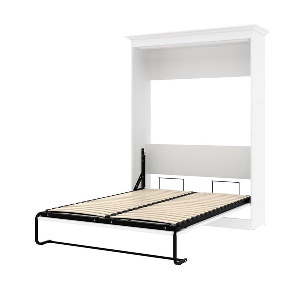 Modern Wood Queen Murphy Bed with Nightstands - Rustic Brown & White Finish - Space-Saving Wall Bed for Small Apartments, Guest Rooms & Home Offices