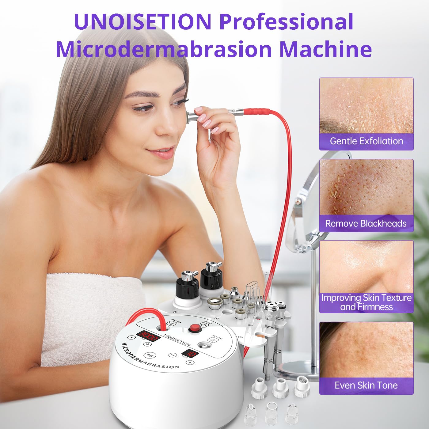 Diamond Microdermabrasion Machine - 4-in-1 Professional Facial Exfoliator with LED Display & Silicone Tips | At-Home Skin Care Device for Wrinkles, Blackheads & Acne | Perfect for Spa, Salon & Personal Skincare Routine