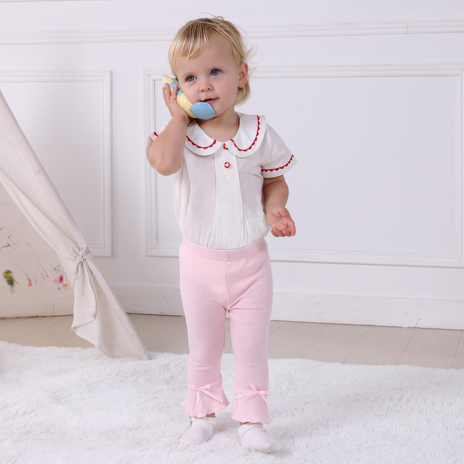 **Soft Ribbed Baby Girl Leggings & Bell Bottoms - 5 Pack | Newborn Toddler Infant Pants | Stylish & Comfortable for Playtime, Daycare & Family Outings**