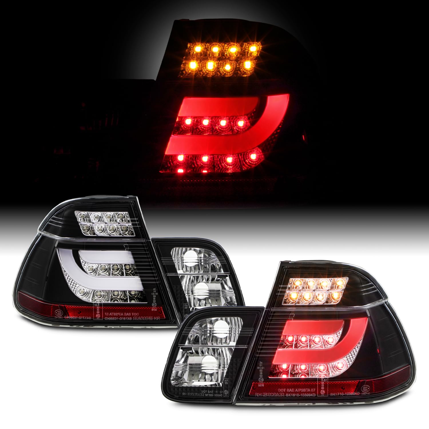 AKKON LED Tail Lights for 1999-2001 BMW E46 3 Series 4-Door Sedan - Black Light Tube Design Brake Lamps Pair - Upgrade Your Car's Rear Lighting for Night Driving & Enhanced Safety