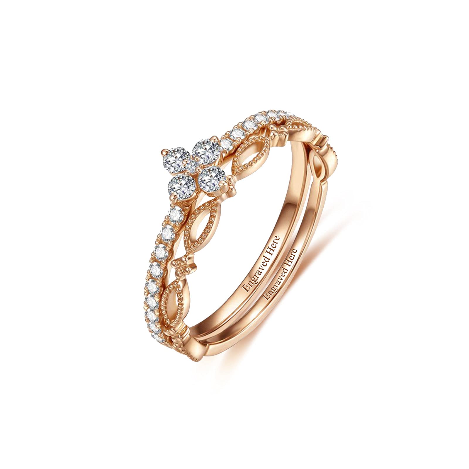 Rose Gold Moissanite Diamond Vintage Ring - Personalized Custom Name Engraved Wedding Band for Women | Engagement, Anniversary, Christmas & Birthday Gift | Perfect for Proposals, Weddings & Special Occasions