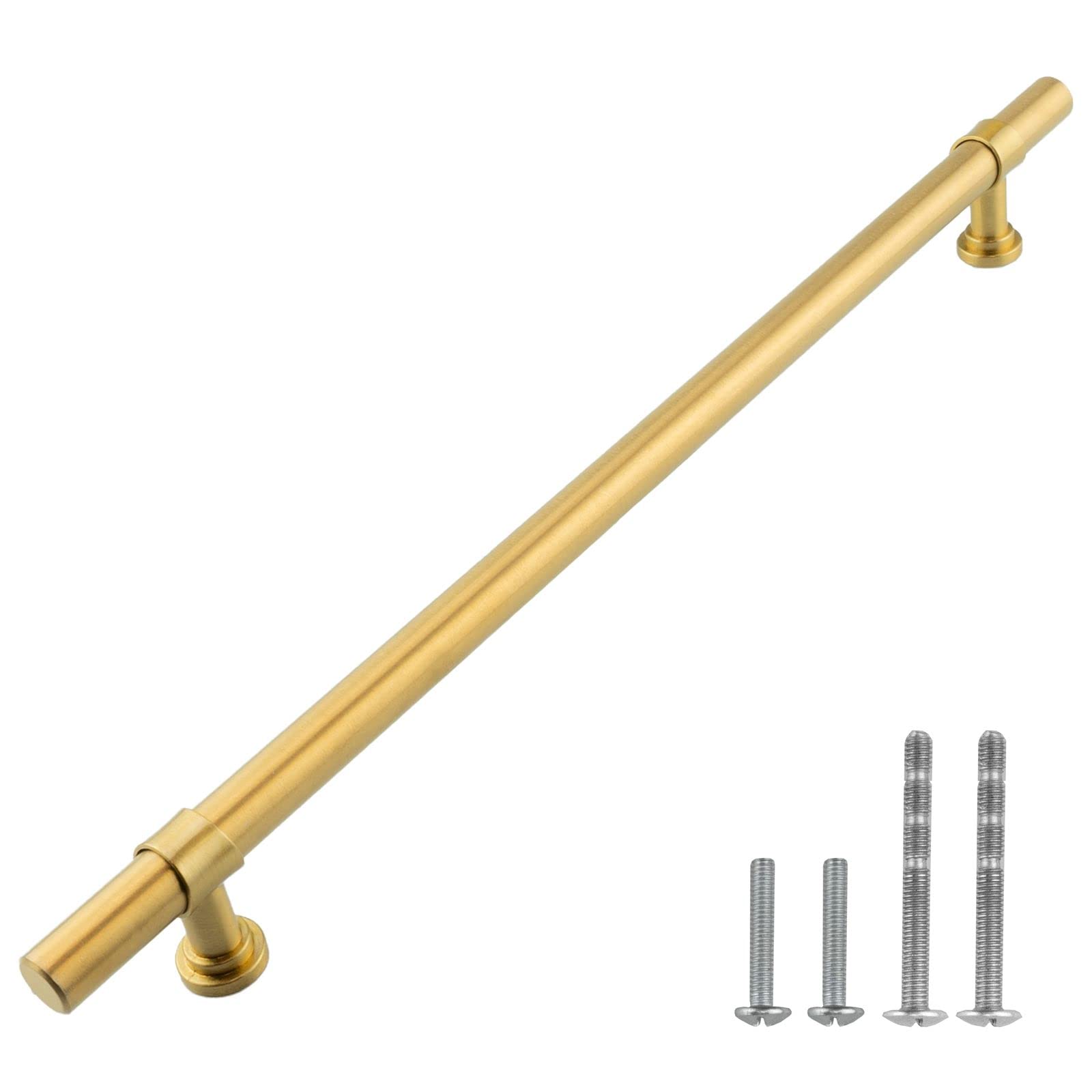 Modket M1611 Euro Bar Cabinet Handle - 304 Stainless Steel - 12 Inch Length, 10-1/8 Inch (256mm) Hole Centers - Brushed Satin Brass Gold Finish - 20 Pack - Perfect for Kitchen Cabinets, Bathroom Vanities & Furniture Drawers