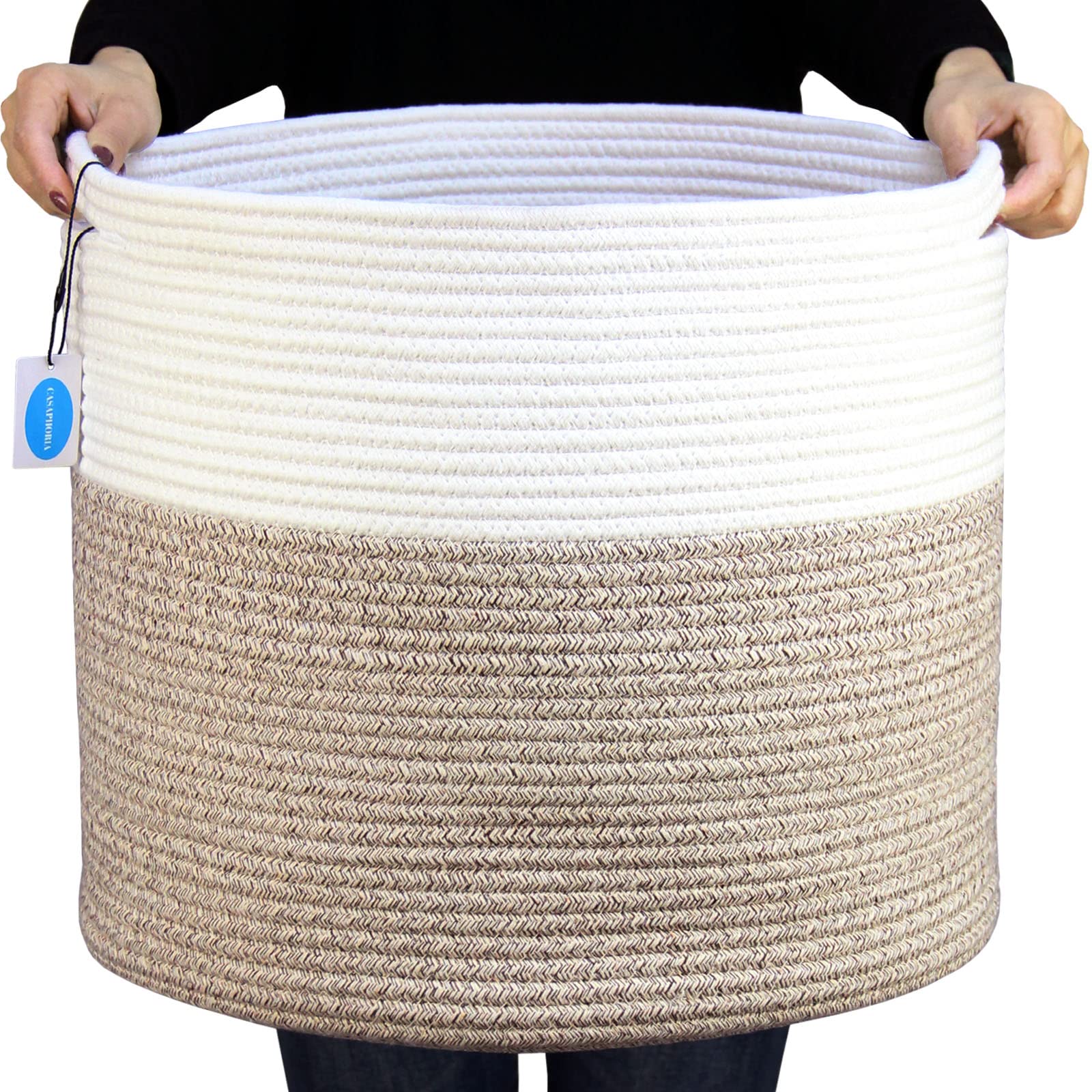 Casaphoria Large Cotton Rope Storage Basket with Handles - Woven Laundry Hamper & Blanket Organizer for Living Room, Bedroom - Round Storage Basket for Pillows, Towels, Toys - Perfect for Home Organization & Nursery Decor