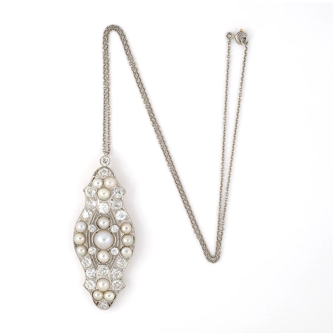 Exquisite Natural Pearl & Diamond Filigree Pendant Necklace - Elegant Jewelry for Women, Perfect for Weddings, Anniversaries & Special Occasions