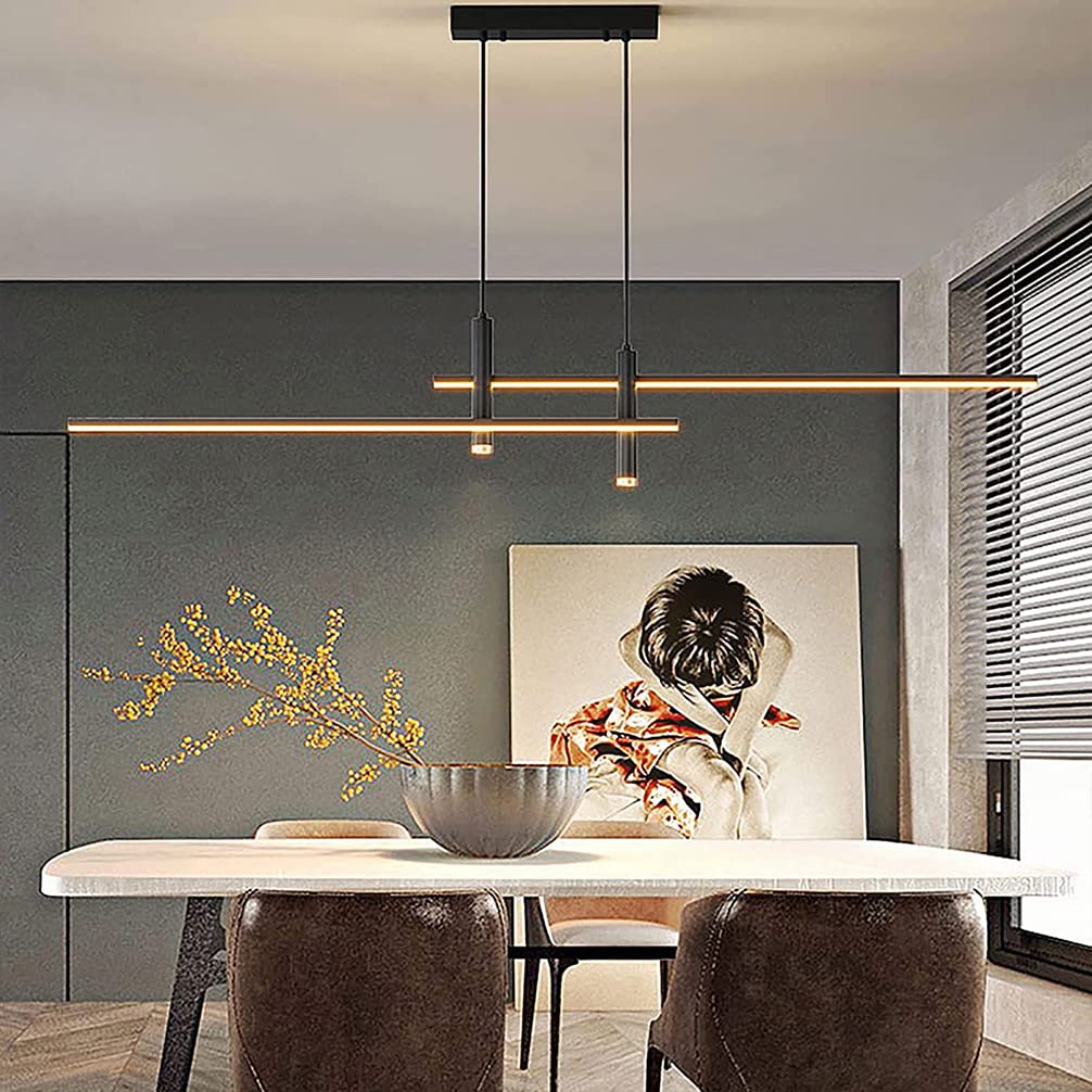 Modern Black LED Pendant Lamp - Dimmable Hanging Light with Remote Control & Adjustable Height for Dining Room, Kitchen Island, Breakfast Nook & Home Decor