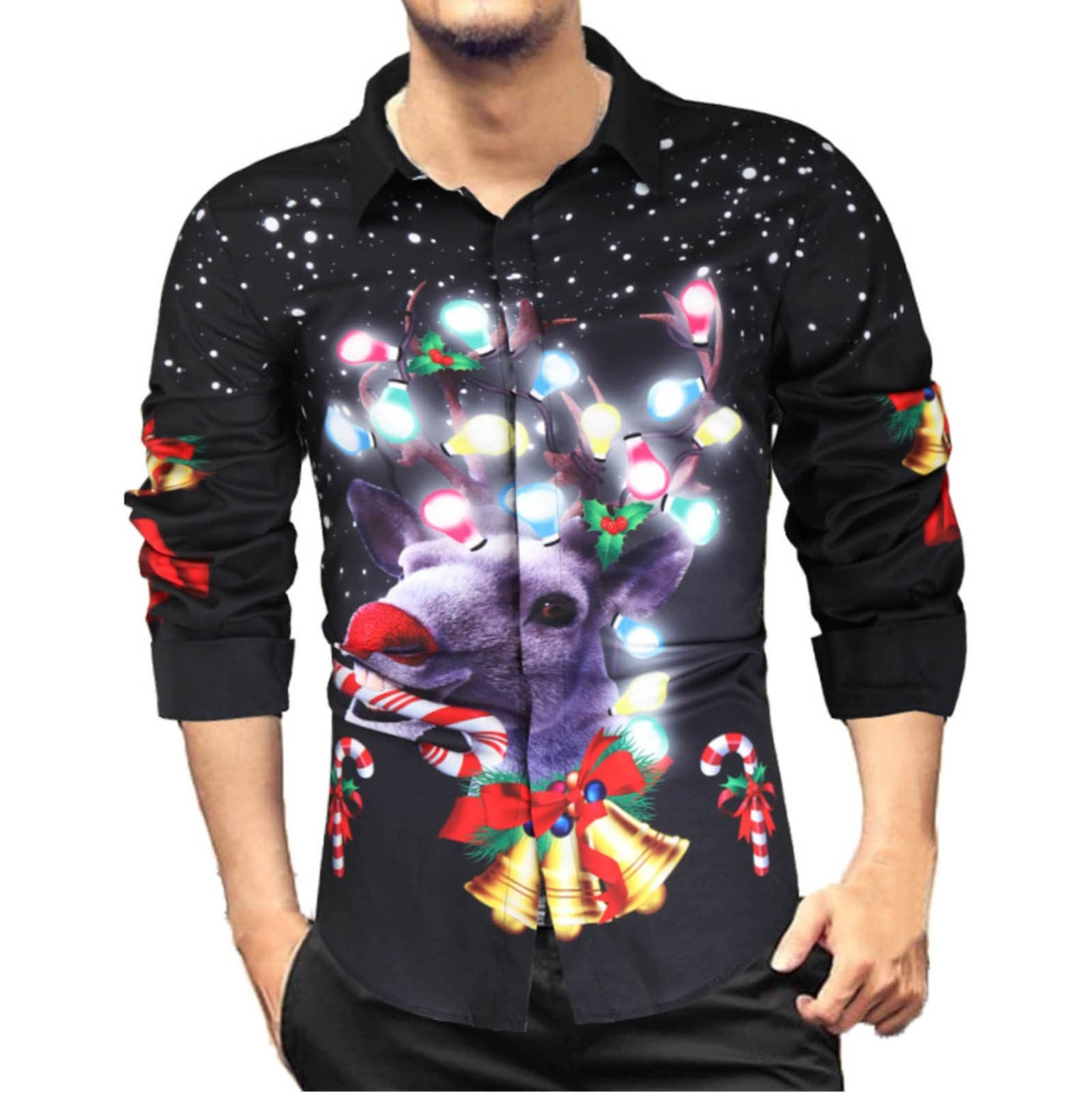 Men's Printed T-Shirts - Cool 3D Digital Graphic Casual Shirts with Lapel Collar | Christmas Holiday Party Wear & Everyday Fashion