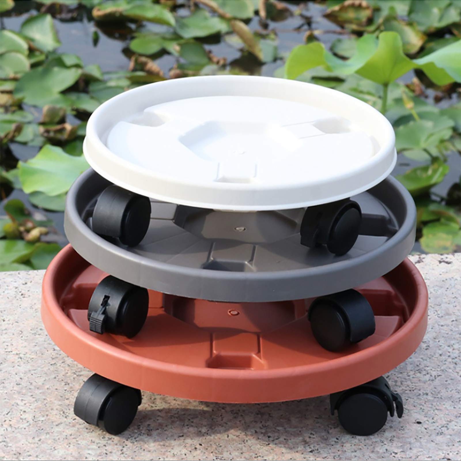 Heavy Duty Plant Pallet Caddy with Wheels - Round Plant Stand with Saucer for Moving Flower Pots - Outdoor Planter Trolley Tray for Garden, Patio & Greenhouse Use