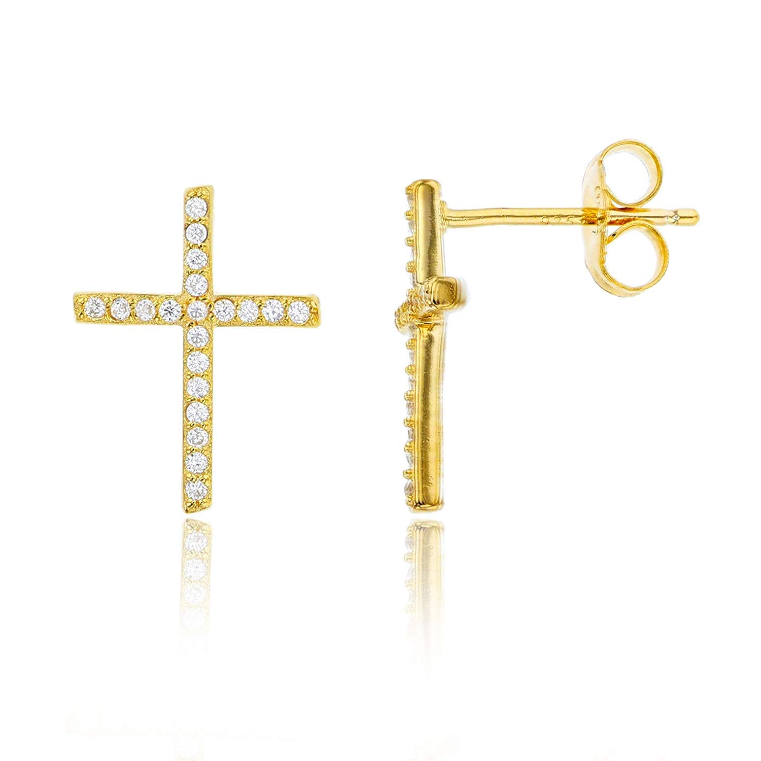 Sterling Silver Micro Pave Cross Stud Earrings for Women - Hypoallergenic 925 Silver Jewelry - Perfect for Gifts, Weddings & Everyday Wear