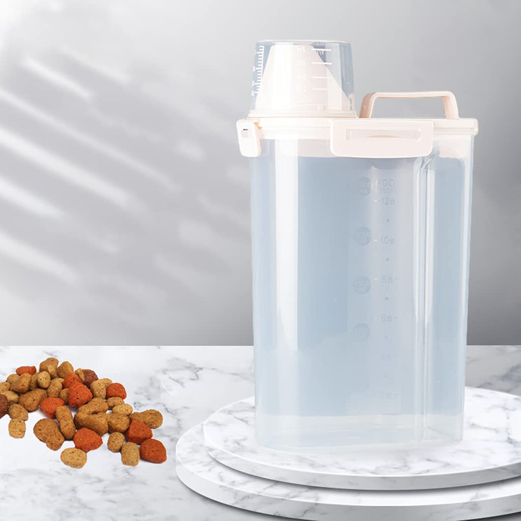 Fenteer Large Pet Food Storage Container with Measuring Cup & Handle - Airtight Dog & Cat Food Storage for Treats, Dry Kibble - Perfect for Home, Travel & Outdoor Use - Beige