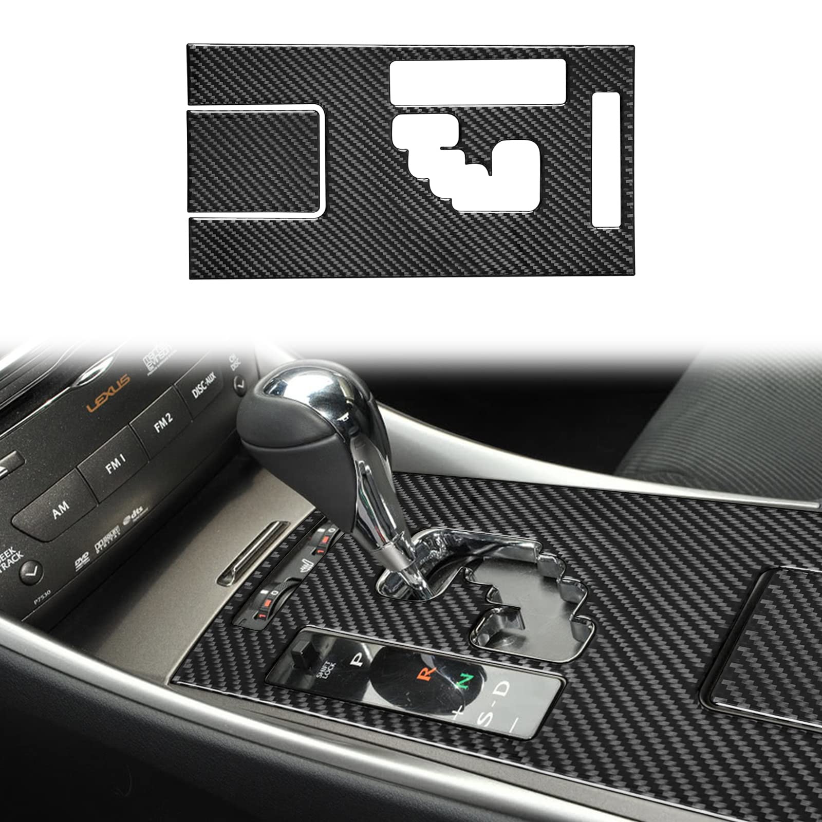 Carbon Fiber Center Console Cup Holder & Seat Heating Frame Cover Trim for Lexus IS250 2006-2012 Models - 2PCS Black Interior Accessories (Perfect for Road Trips & Daily Commute)
