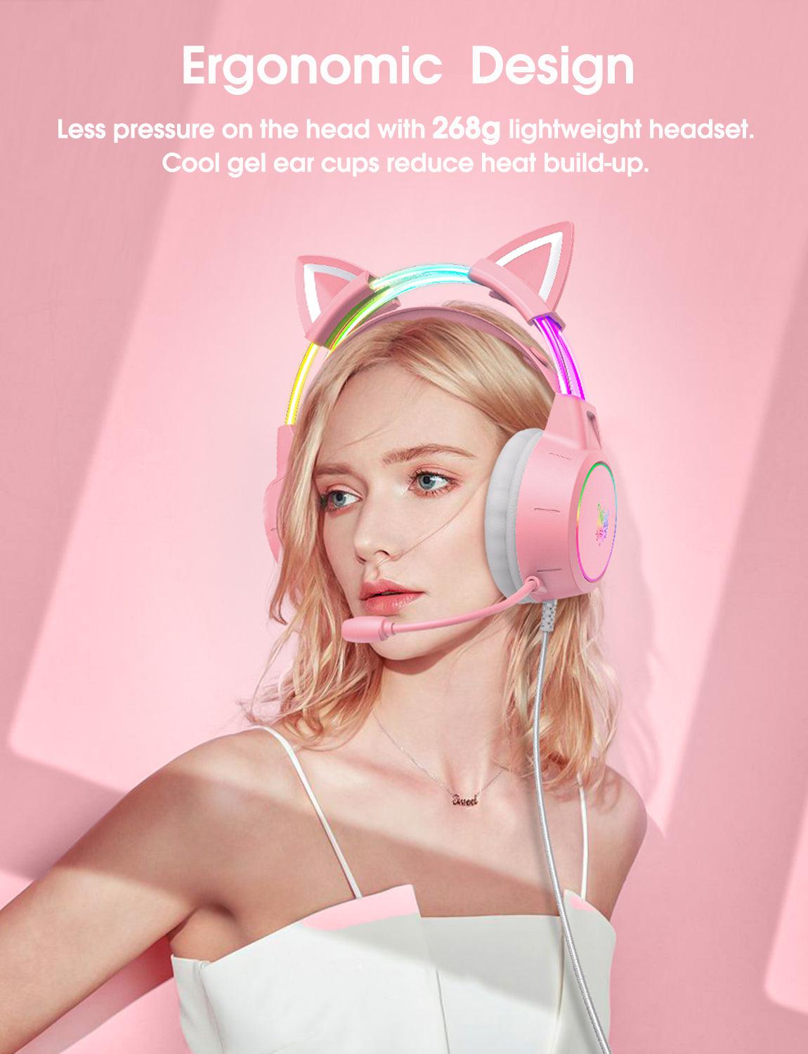 ONIKUMA X15 PRO Cat Ear Gaming Headset with Noise Cancelling Microphone, RGB Lights, Durable Stereo Surround Sound - Perfect for PC, PS4, Xbox, Nintendo Switch & Online Gaming