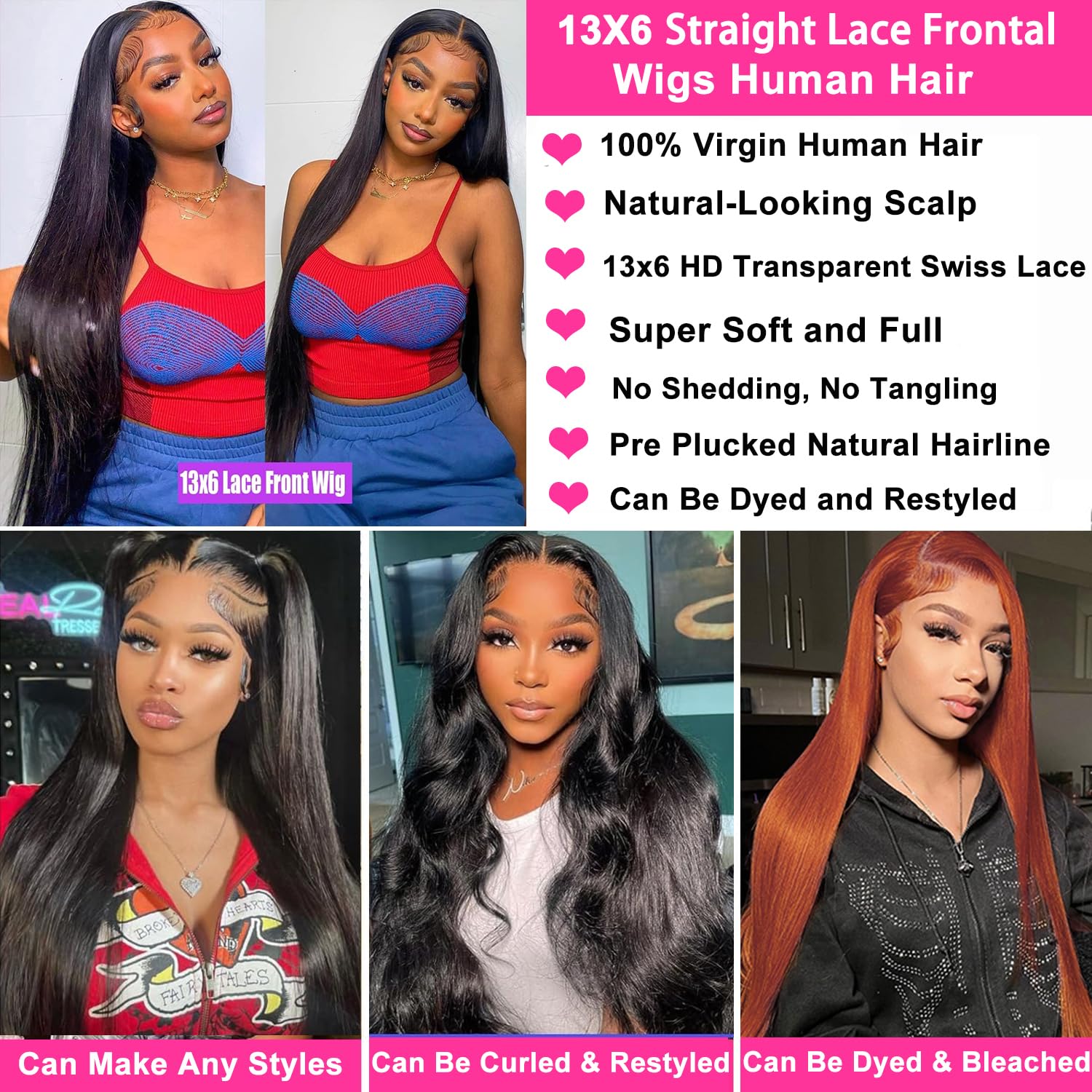 30 Inch 13x6 HD Lace Front Human Hair Wigs - Pre Plucked Straight Glueless Wig 200% Density for Women | Natural Look for Daily Wear, Parties & Special Occasions