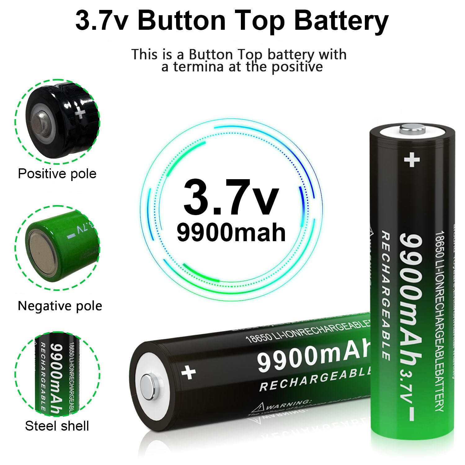 12 Pack 18650 Rechargeable Batteries 9900mAh 3.7V Button Top - High Capacity Lithium Ion Battery for Flashlights, Headlamps, Vape Mods & Emergency Power Backup (12 Pack)