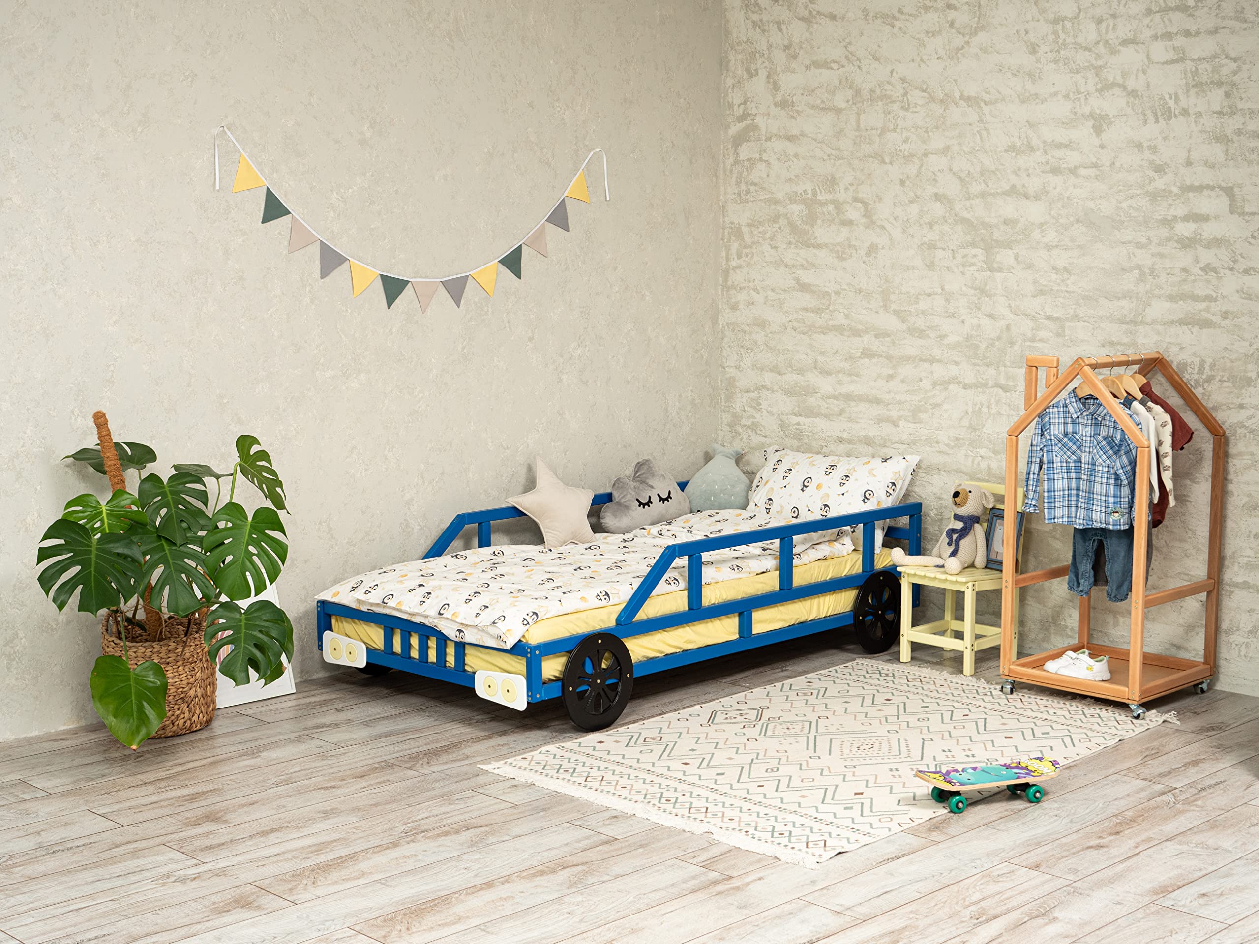 Race Car Bed for Toddlers - Twin Jeep Bed Frame - Low Montessori Kids Bed for Boys - Playroom & Nursery Decor