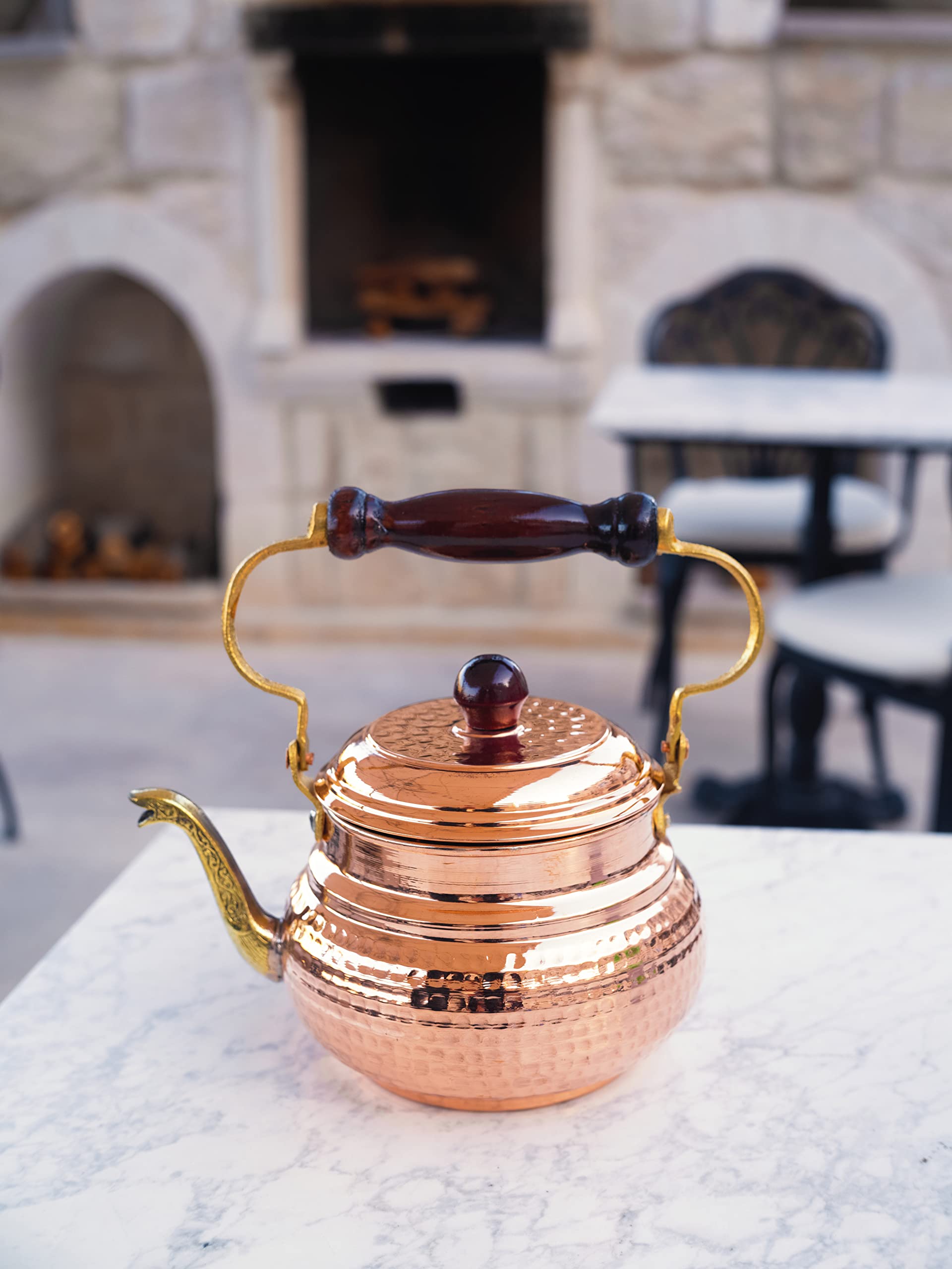 Italian Style Handmade Copper Tea Kettle - Vintage Brass Teapot for Stovetop & Electric - Shiny Bright Finish - Perfect for Home, Office & Tea Ceremonies