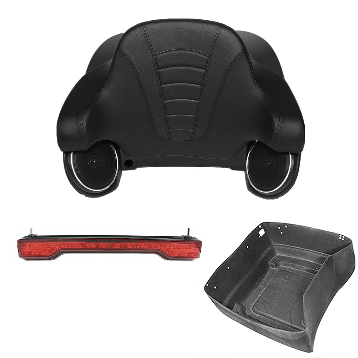 TCMT King Tour Pack Wrap-Around Backrest with LED Brake Tail Light & Speakers for Harley Touring Models (2014-2023) - Perfect for Road King, Road Glide, Street Glide, Electra Glide & CVO Customization