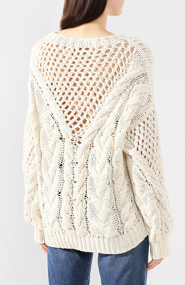 Brunello Cucinelli Ivory Cotton Cable Knit Sequin Sweater Women's Size S (US 2/4) - Elegant Winter Pullover for Holiday Parties & Office Wear