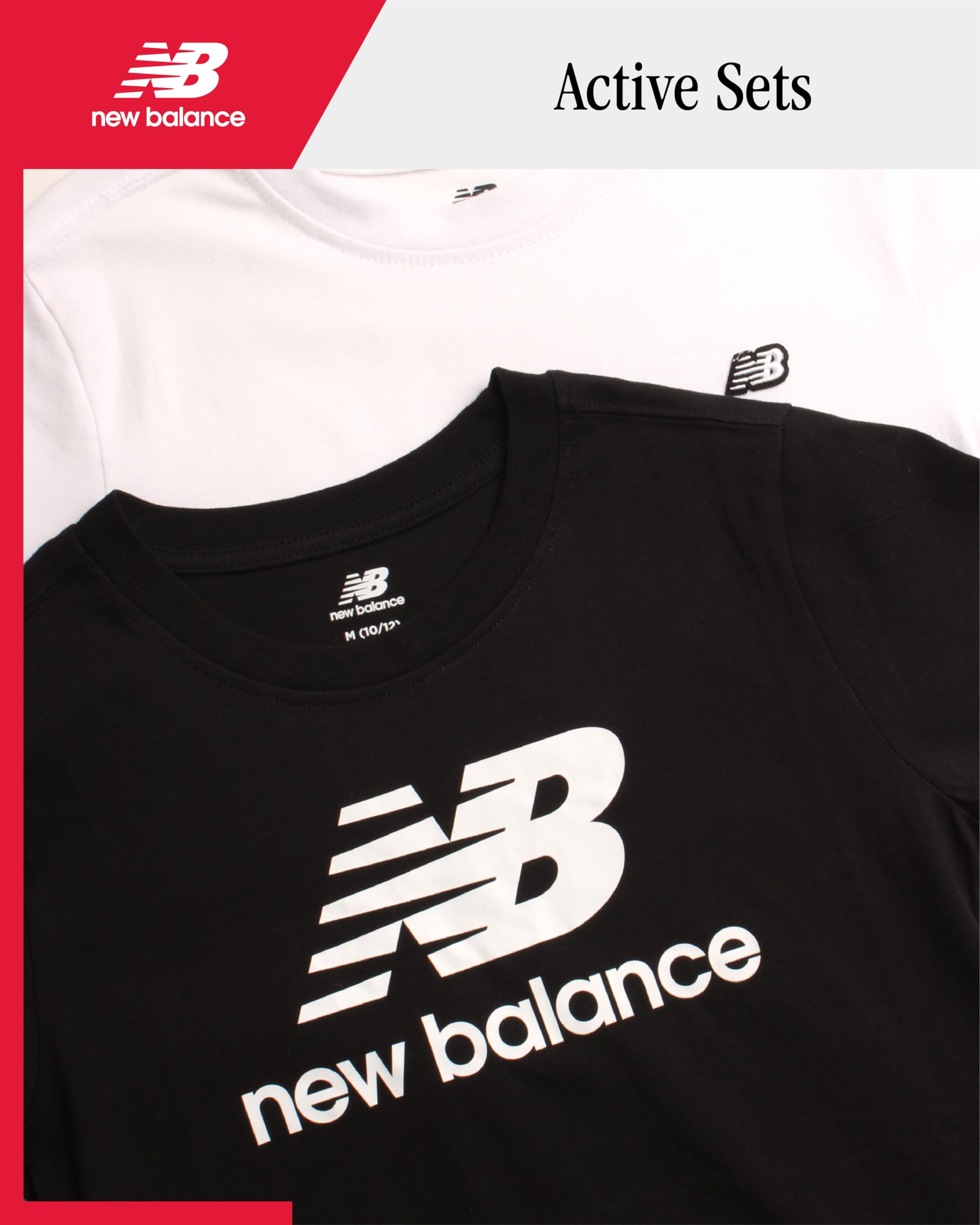 New Balance Boys' 2-Pack Cotton Logo Crewneck Athletic Short Sleeve T-Shirts - Breathable Active Tees for Sports & Casual Wear (Sizes 8-20) - Perfect for Running, School & Everyday Play