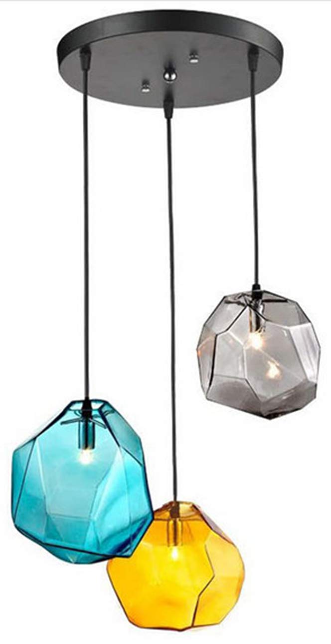 Modern Crystal Glass Globe Chandelier - Elegant Pendant Light Fixture with Stone Accents for Kitchen Island, Living Room, Bedroom & Bar - Perfect for Dining Areas, Entryways and Home Decor Lighting